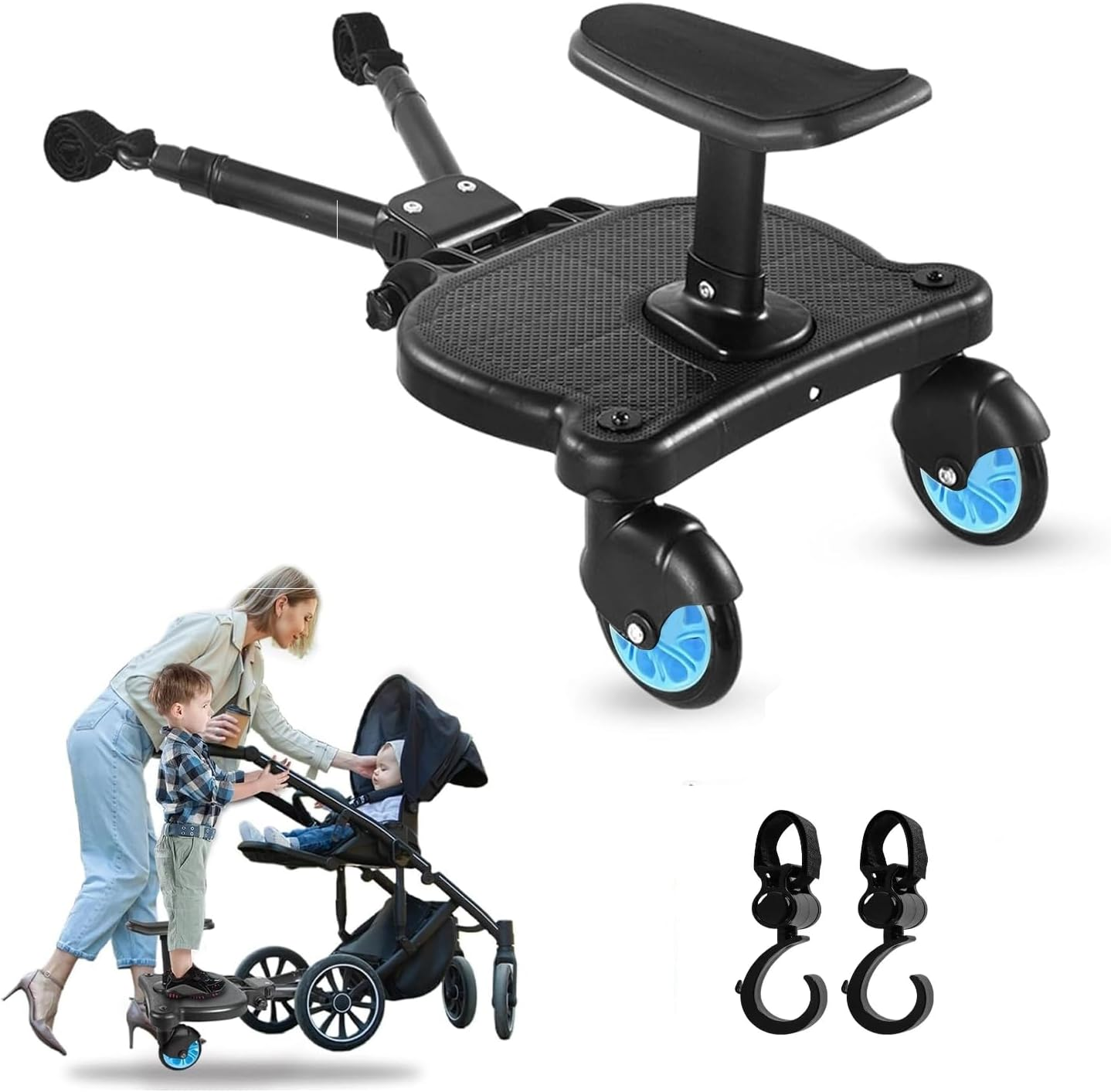 Universal Stroller Boarduniversal Stroller Board 2 in 1 Sit and Stand Stroller Board with Detachable Seat Stroller Attachment Buggy Board for 99% of Strollers Holds Children up to 55Lbs, Blue image number 6