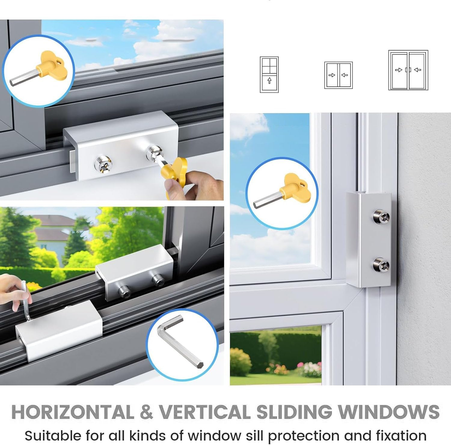 4 Sets Sliding Window Locks,Window Security Lock with Key,Adjustable Security Window Lock,Security Aluminum Door Lock,For Vertical Horizontal Sliding Windows Doors, Adjustable Window Locks image number 5