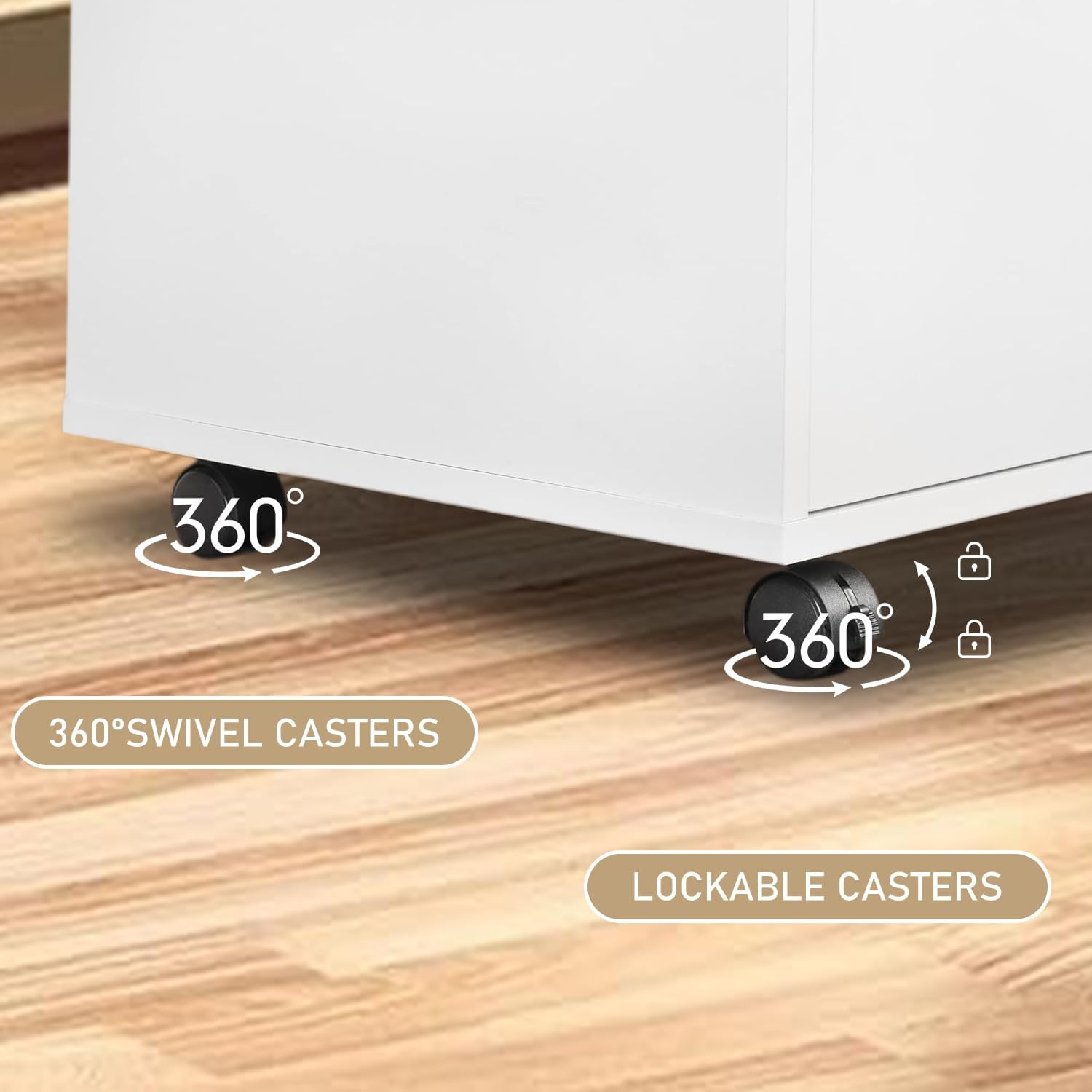 Uandhome File Cabinet, Printer Open Storage Shelf, Floor Table A4 Low Cabinet for Home Office, Mobile Lateral Drawer Cabinet with Lock, Office Furniture Space Organizer(White) image number 6