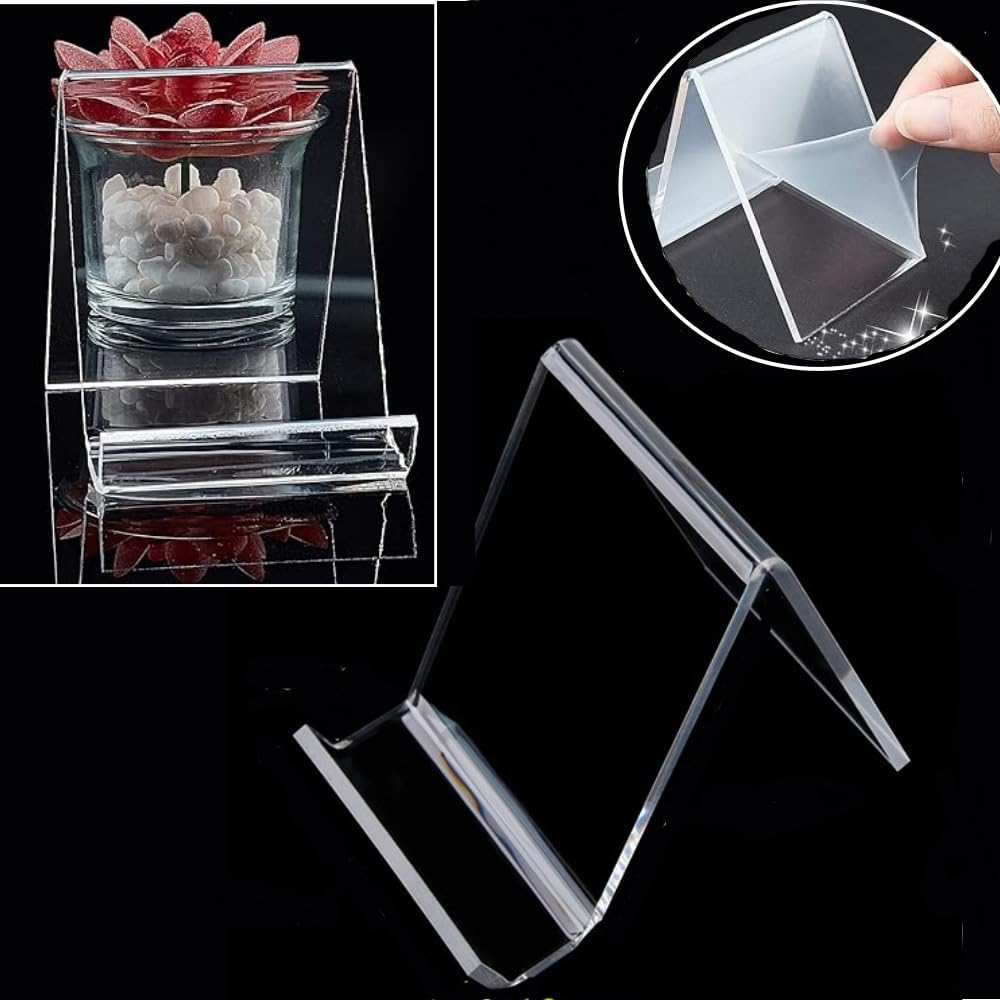 10 Pieces Transparent Acrylic Book Stand for Display - Clear N/C Shape Flat Back Plexiglass Brochure Easel for Books, Notebooks (75*55Mm) image number 2