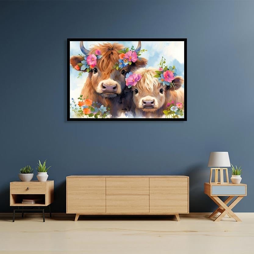 FQOVKYN 5D Cow Diamond Painting Kits for Adults - DIY Full round Drill Diamond Art Kits for Beginners, Highland Cow Paint with Diamonds Pictures Gem Art Painting Kits Adult Crafts Kits 12X16In image number 5