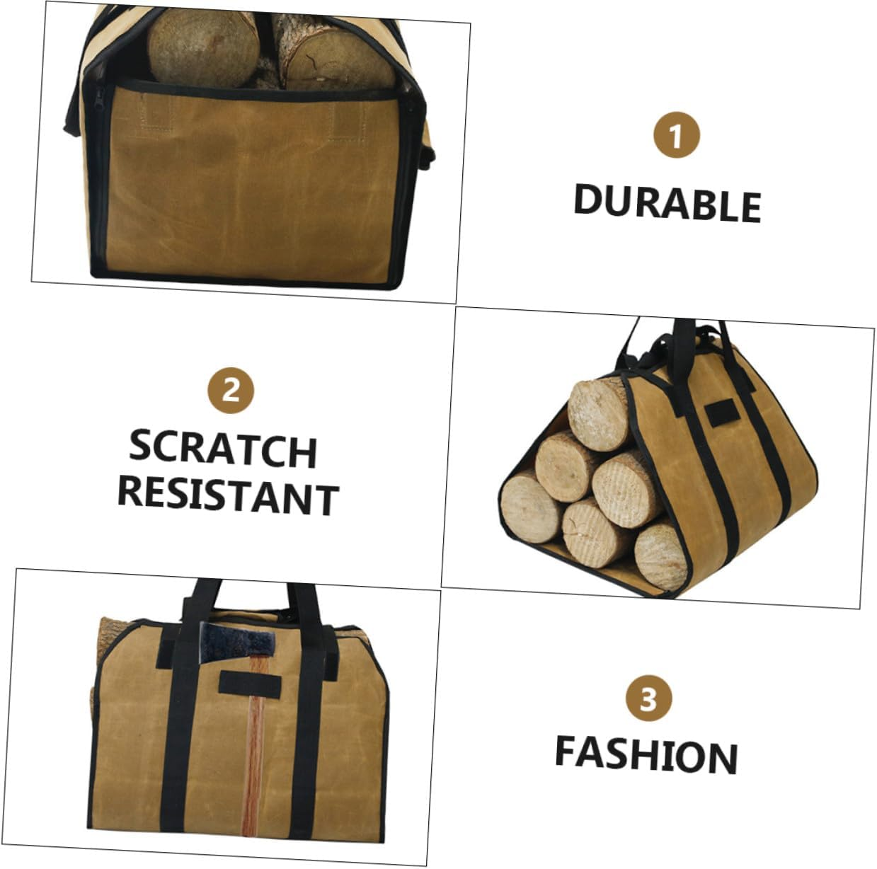 Capacity Waxed Canvas Log Tote Firewood Carrier Bag with Handles and Metal Buckle for Outdoor Camping Indoor Firewood Storage and Transport image number 2