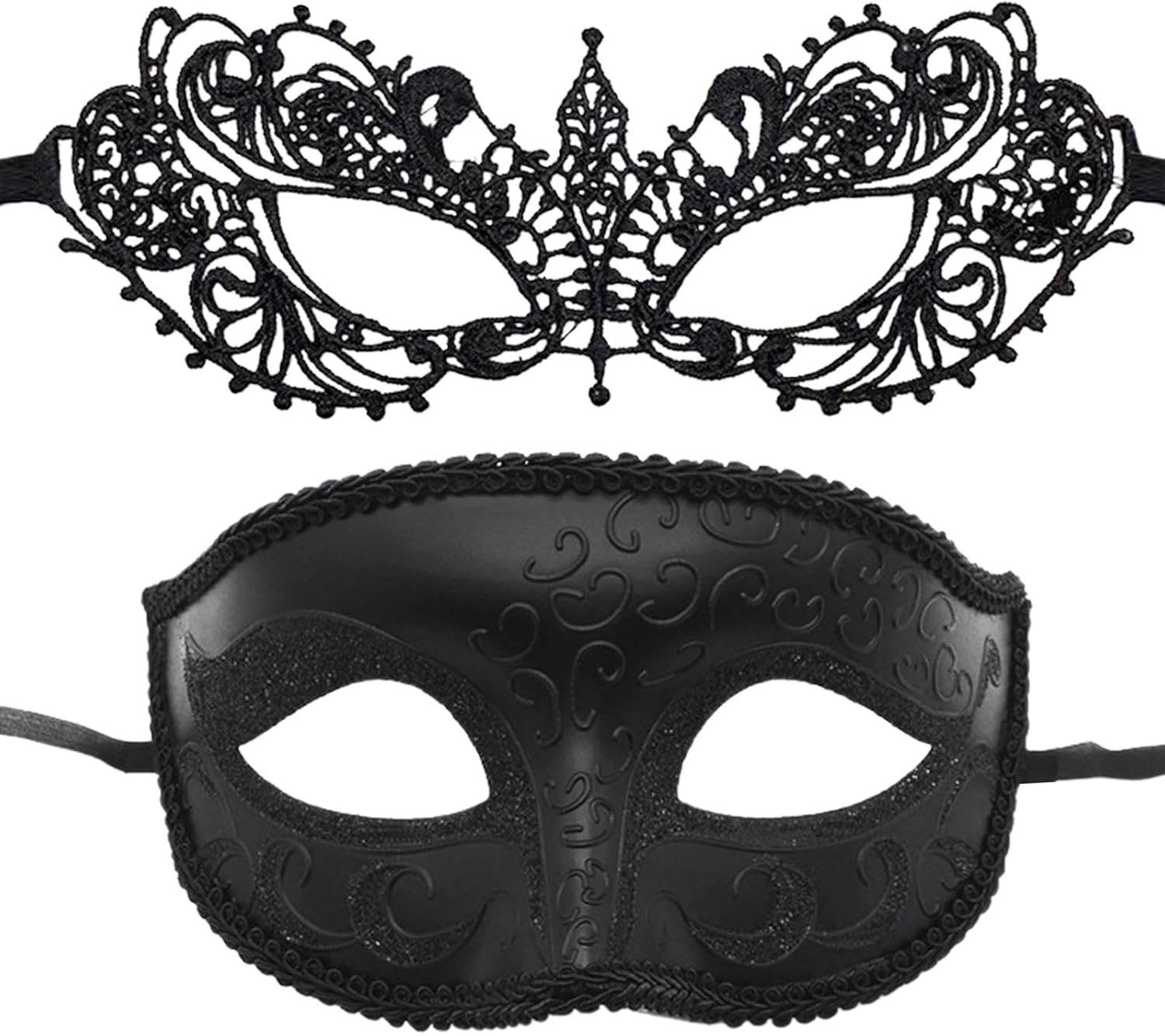 Masquerade Face Cover - 2Pcs Lace Masquerade Masks Set, Mysterious Lace Face Cover | Couples Masks, Gothic Lace Masks for Masquerade Ball, Halloween, Elegant Lace Masks, Couples Masks