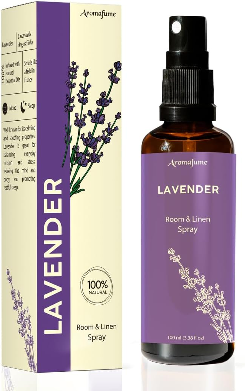 Lavender Room, Linen & Pillow Spray by Aromafume | 100Ml/3.38 Fl Oz | with Pure Lavender Essential Oil | Aromatherapy Spray for Relaxation, Sleep & Stress Relief | Mist for Bedding, Fabrics