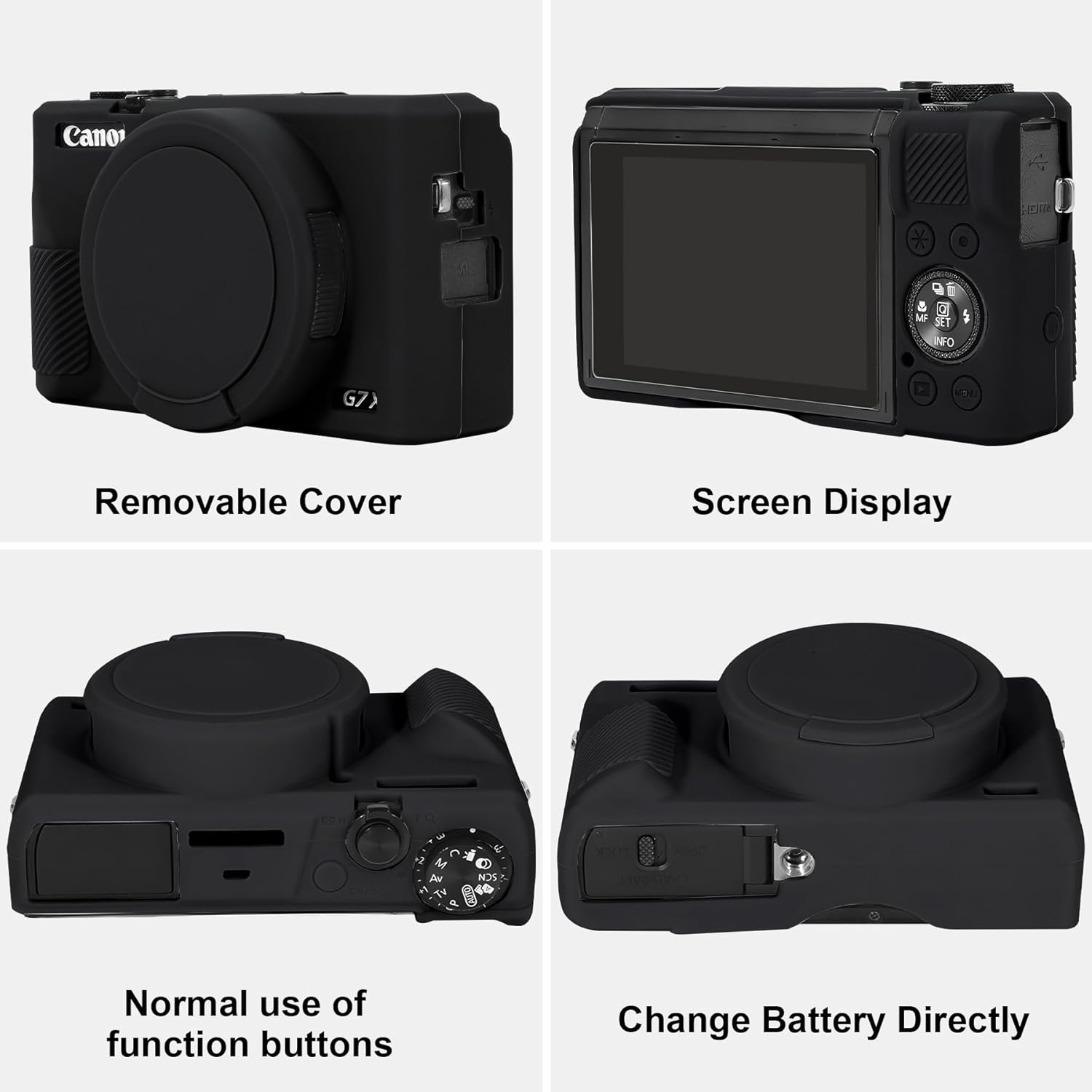 RAIALL Silicone Case for Canon Powershot G7X Mark III Digital Camera, Soft Camera Case Cover with Removable Lens Silicone Cover Rubber for Canon Powershot G7 X III, Black image number 2
