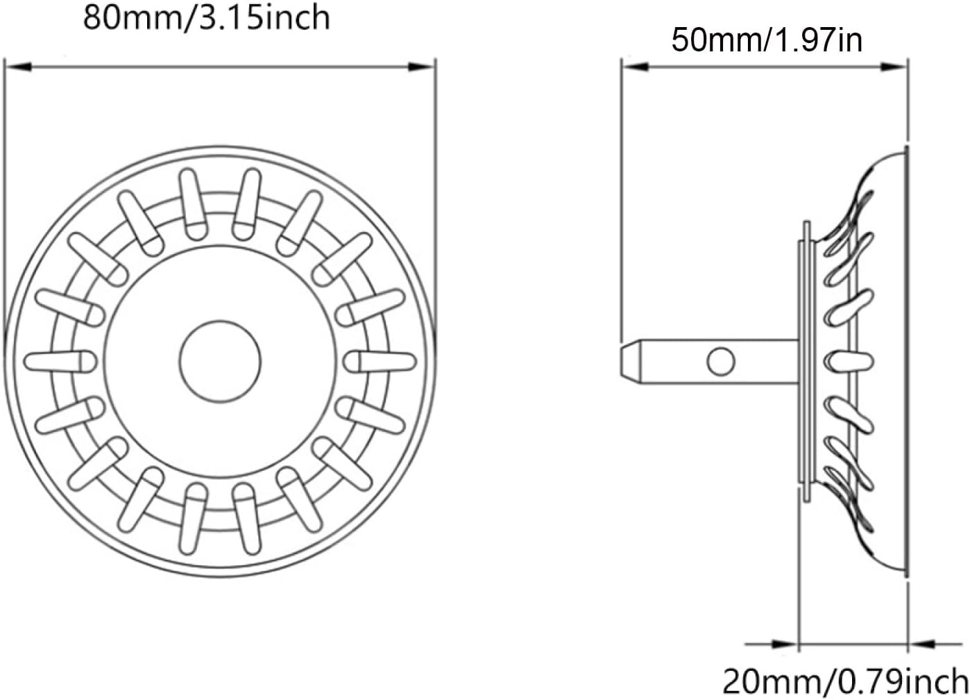 Sink Strainer Plug Kitchen Waste Stopper, 304 Stainless Steel Sink Plug Basket for Kitchen Bathroom Sink Diameter 80Mm-2Pcs image number 6