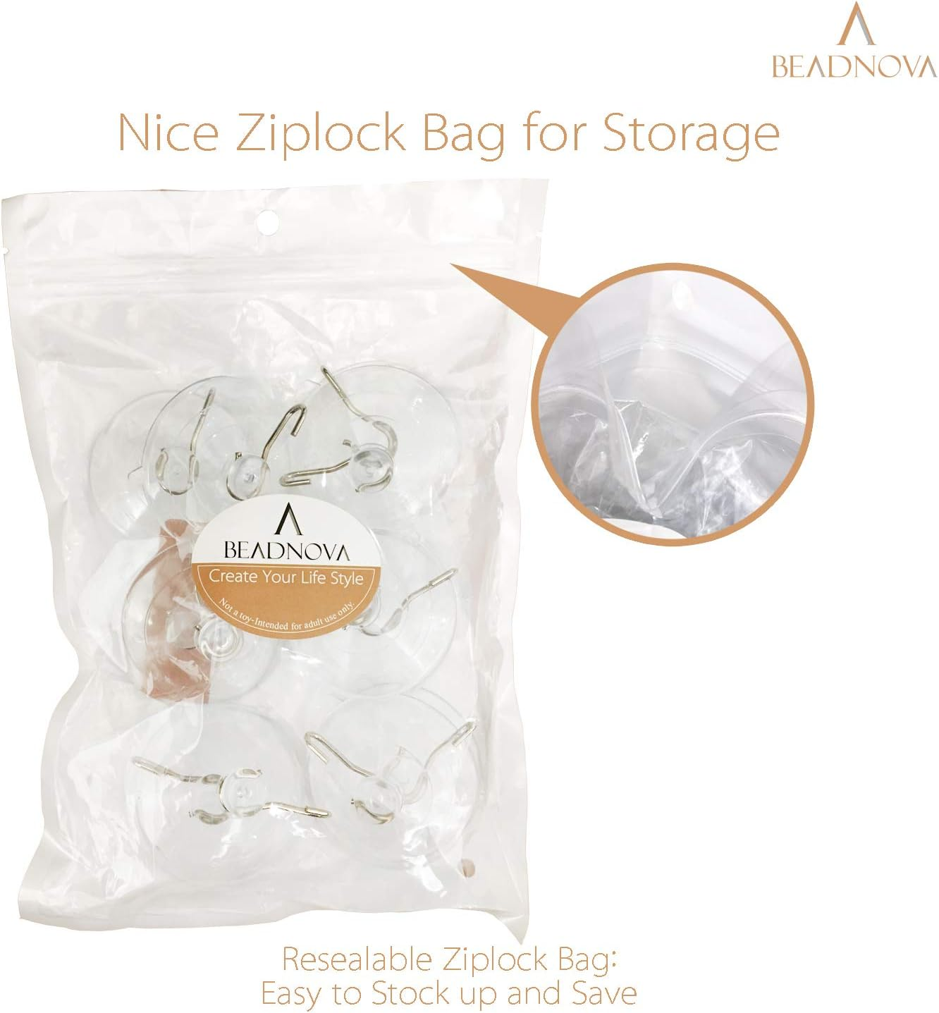 BEADNOVA Suction Cups for Glass 2.5 Inches Suction Hooks Window Suction Cups with Hooks for Home Kitchen Bathroom Wall (12 Packs) - 6Pcs image number 5