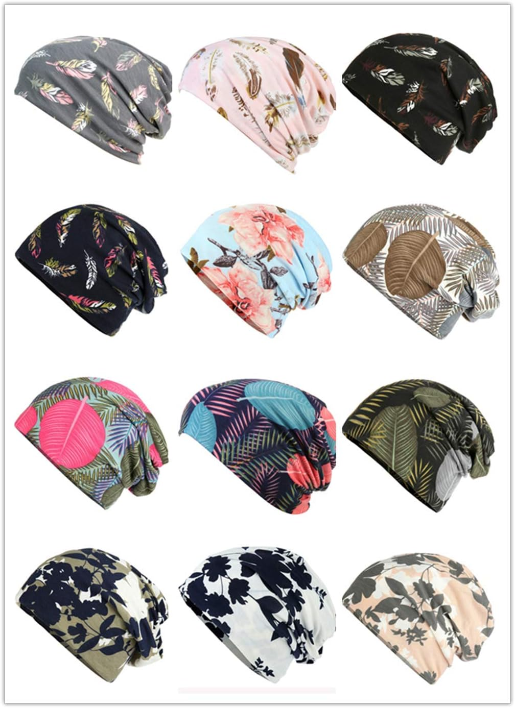 HONENNA Flower Printed Cotton Beanie Women Turban Headband Chemo Cap image number 4