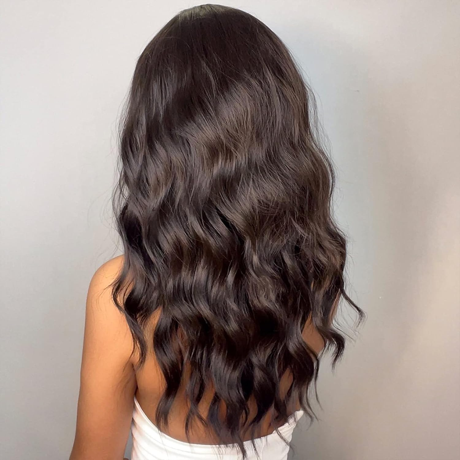 Eacam Long Curling Hair Wigs with Bangs Pastel Wavy Wig Wavy Hair Wig with Hair Net Heat Resistant Synthetic Black Hair Wigs for Women Cosplay Party Daily Use image number 4