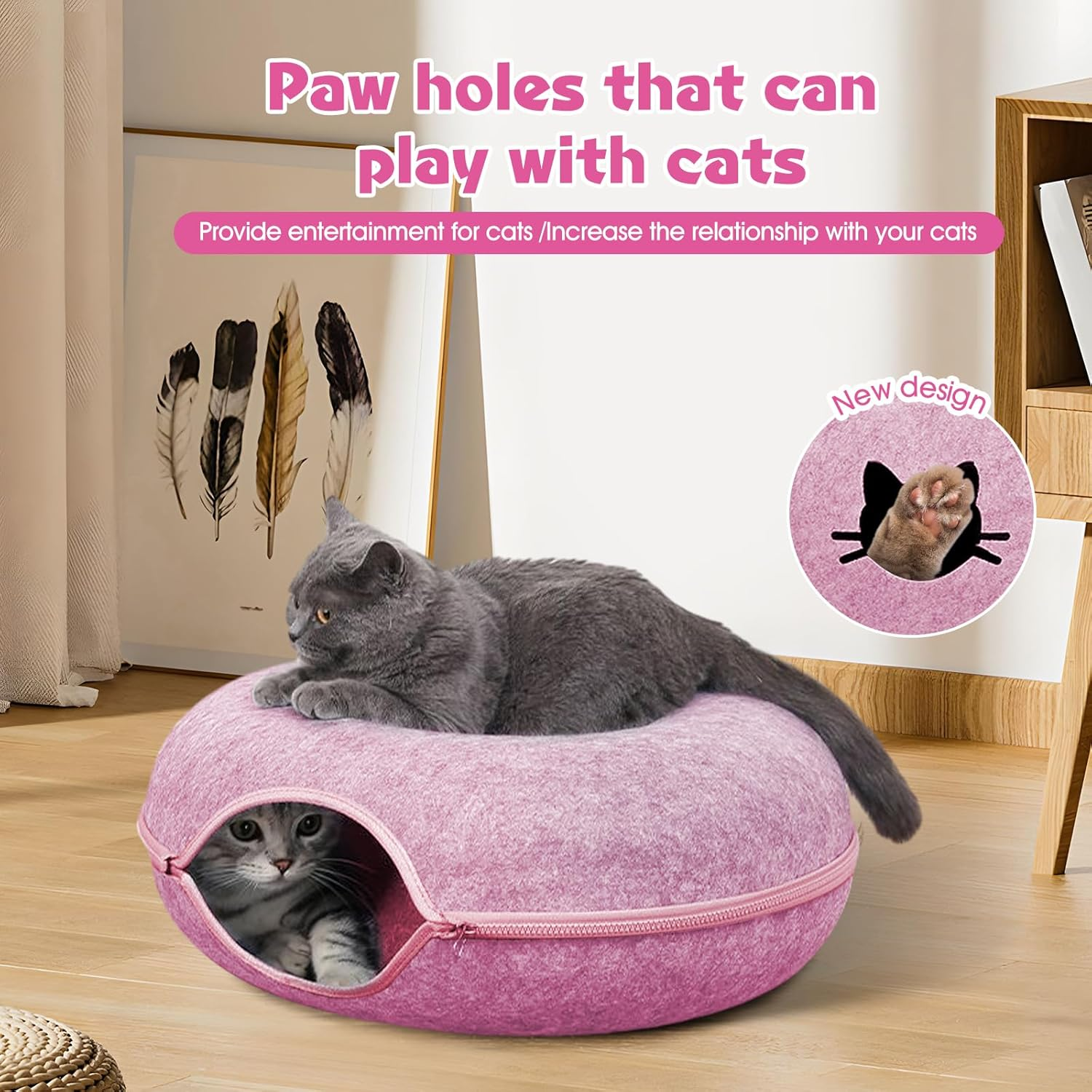Cat Tunnel Hideout - Scratch Resistant Universal Bed for All Seasons, Premium Felt Cave, Pink 50Cm - Dark Blue 60Cm image number 5