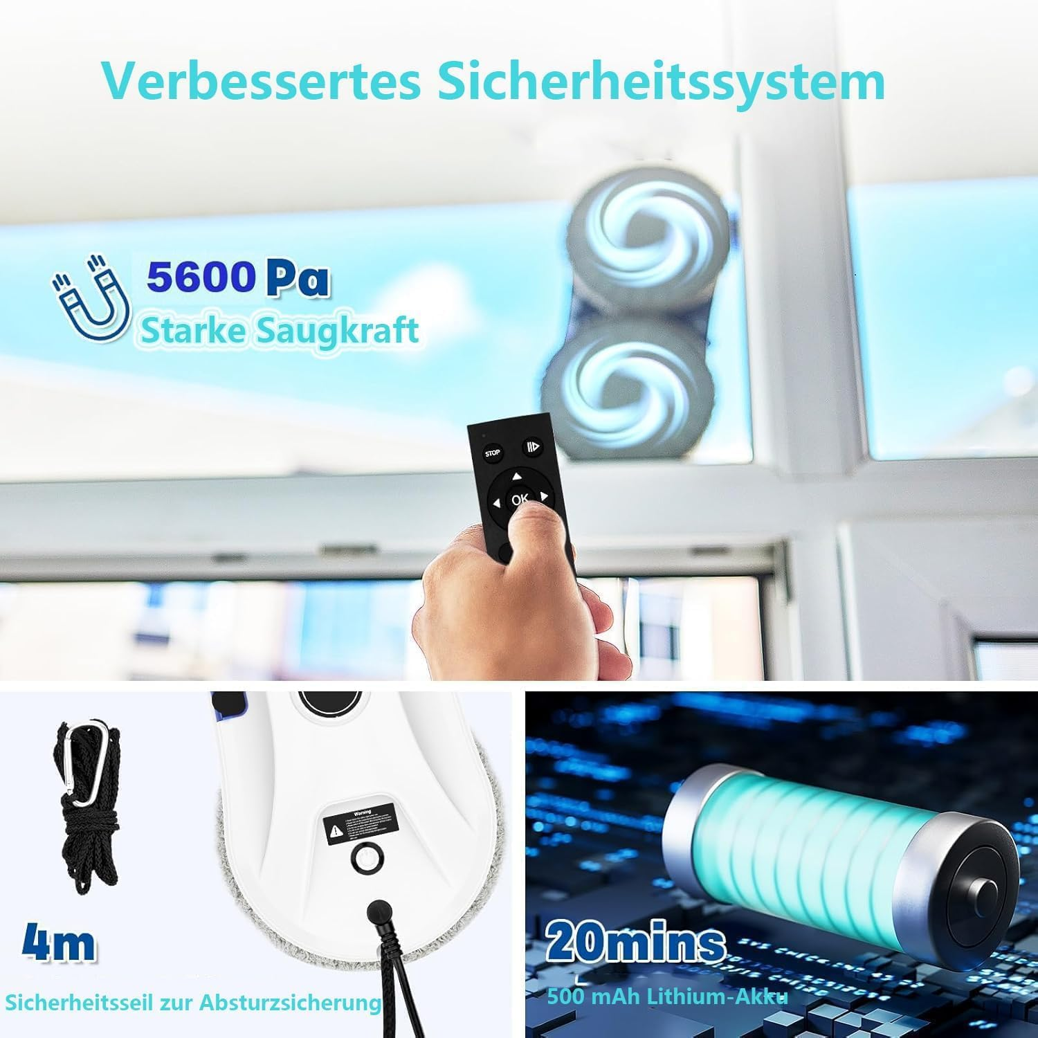 Window Cleaning Robot Automatic Window Cleaning Robot Window Robot with Water Jet, Window Cleaner Robot Electric Window Vacuum Cleaner 5600Pa Strong Suction Power for Large Outdoor Windows