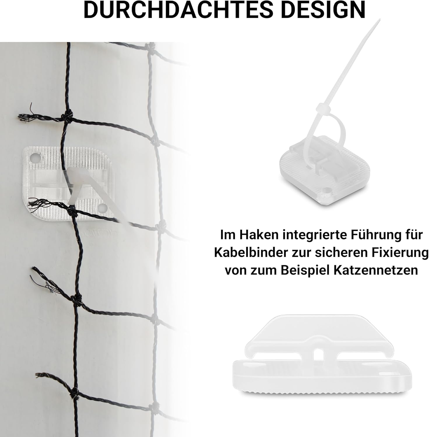 Finopet 75 X Adhesive Hooks and 100 Ml Mounting Adhesive and 75 X Cable Ties, Cat Net Attachment, Adhesive Hooks, Cat Net for Balcony, No Drilling, Cable Holder, Self-Adhesive, Cable Clips image number 4