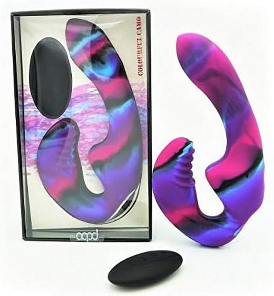 Colourful Camo Tandem Remote Control Strapless Strapon, Blue, LA-2019-1B