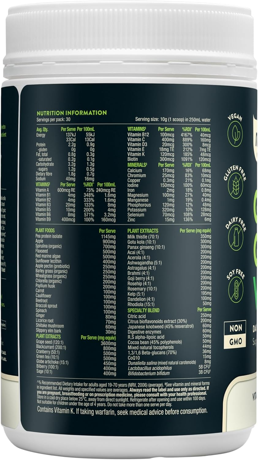 Greens Powder by Nuzest &ndash; Good Green Vitality &ndash; Filled with Vitamins, Minerals & Superfoods &ndash; Vegan Multivitamin Greens Drink- Gluten Free - Dairy Free - 300G - 30 Servings image number 4