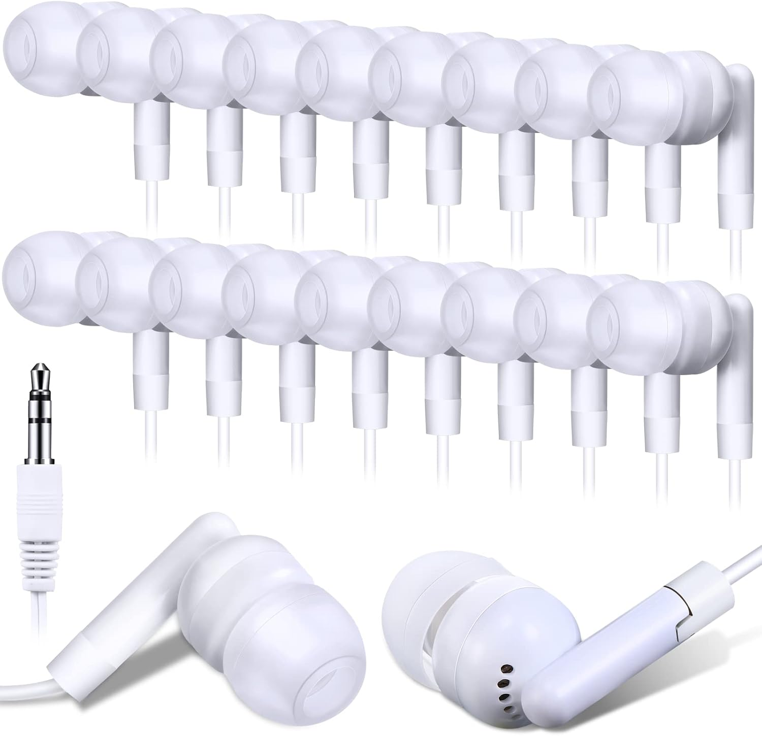 Kanayu 100 Pack Wired Earbuds - White in Ear Headphones - Basic Student Earbuds - No Microphone - 3.5 MM Jack - Suitable for Kids, Schools, Libraries, Laptop image number 6