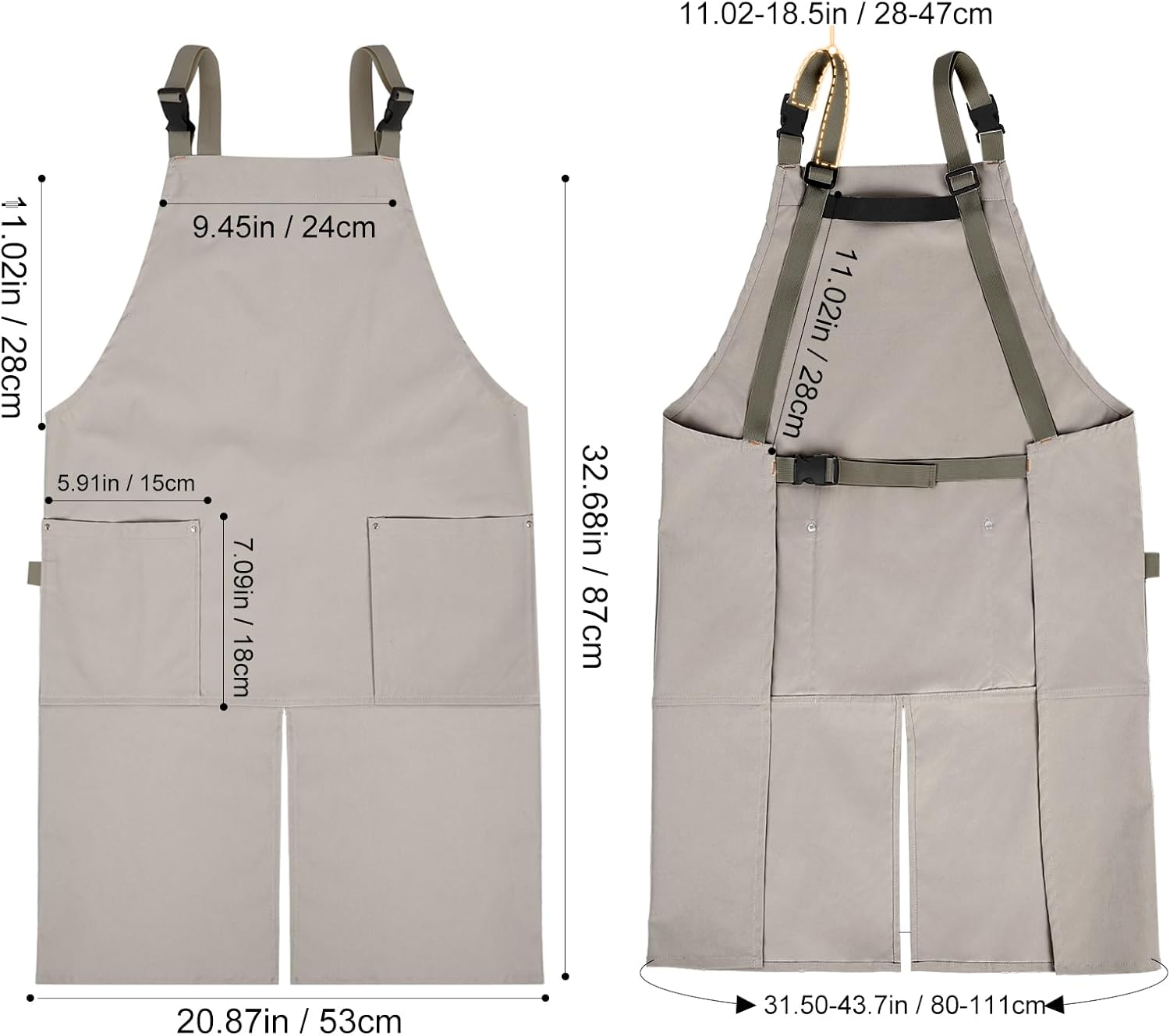 Surblue Pottery Aprons Split Leg Aprons with Pockets Adjustable Straps Waterresistant Split Apron for Women Men DIY Ceramic Pottery Art image number 2