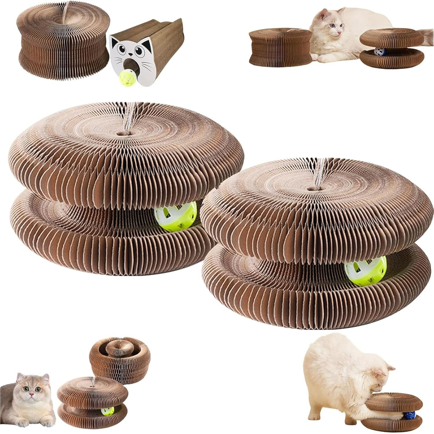 Boopz Ball for Cats, Boopz Ball Toy, Flexible Cat Scratcher, Foldable Cat Toy with Balls, Interactive Mental Physical Exercise for Cats (2Pcs)