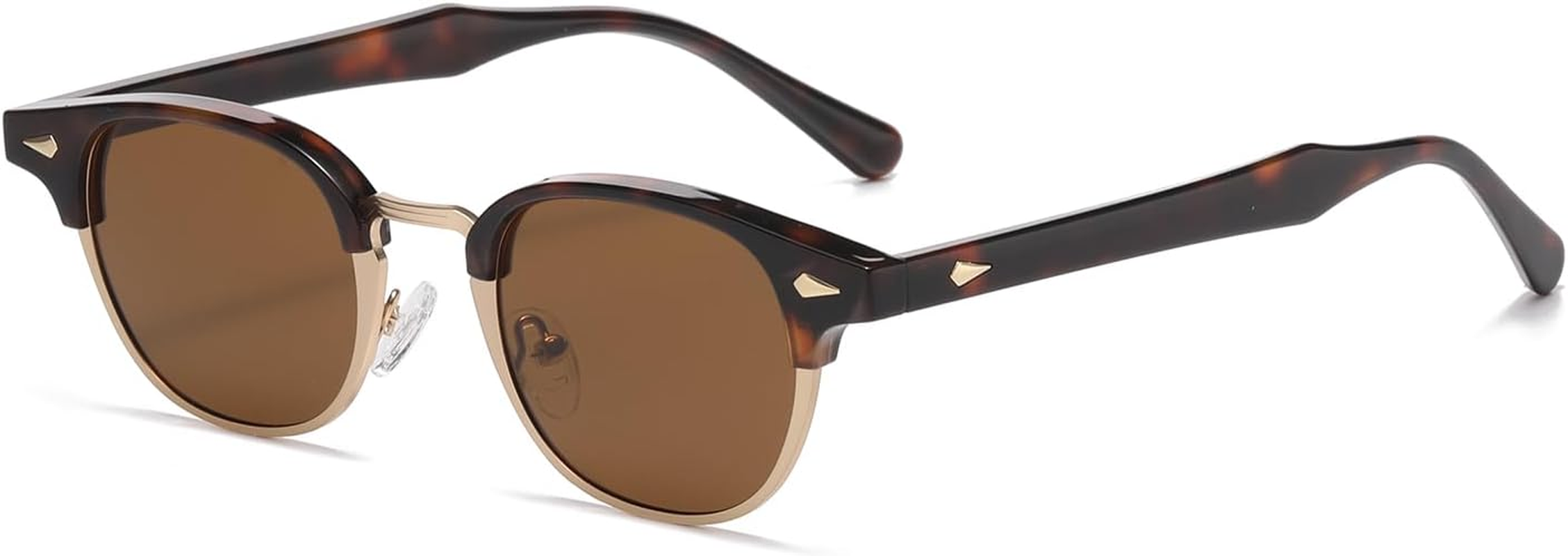 LJCZKA Polarized round Sunglasses for Men Women Retro Small Circle Semi Rimless Sun Glasses Classic Shades UV400 Protection