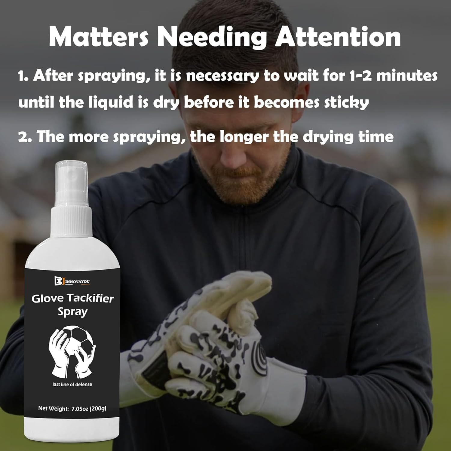 INNOVAYOU Glove Tackifier Spray Set, Glove Tackifier Spray 200Ml and Glove Anti-Adhesive Spray 100Ml, Increased Holding Power and Stickiness, Grip Training for Beginner Goal Keeper image number 6