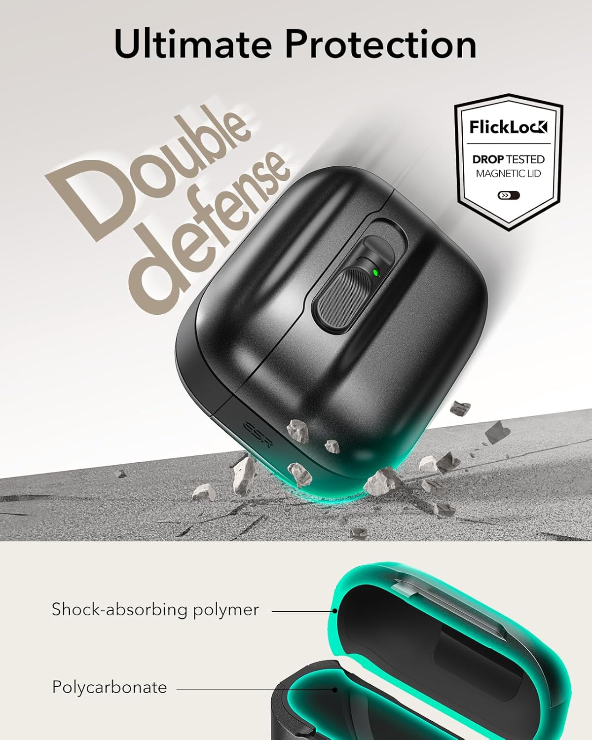 ESR for Airpods Pro 3 Case (2025), Compatible with Airpods Pro 3 (USB-C Cable), Magsafe Ready, Magnetic Lid Lock, Full Drop Protection Cover with Lanyard, Black - Blue image number 6