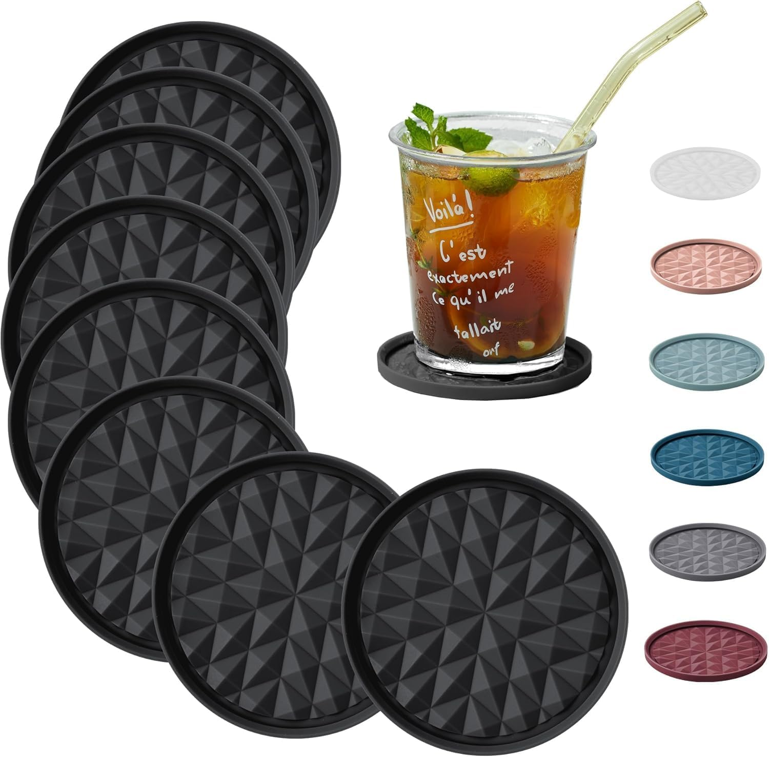 Wingcases Silicone Coasters for Drinks[6 Pack]- Cup Mat with Holder for Tabletop Protection-Non-Slip, Non-Stick, Coffee Table Decor, Great Gift for Any Occasion, Dark Blue