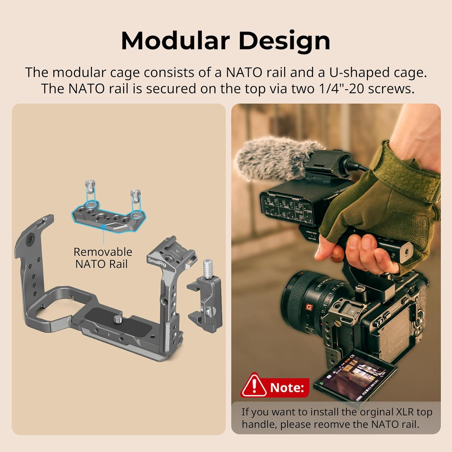 Smallrig FX3 / FX30 Hawklock Quick Release Camera Cage Kit for Sony with Cable Clamp, Bulit-In QR Cold Shoe NATO Rail/Qr Plate for Arca, Modular Design Compatible with Original XLR Handle - 4770 image number 5