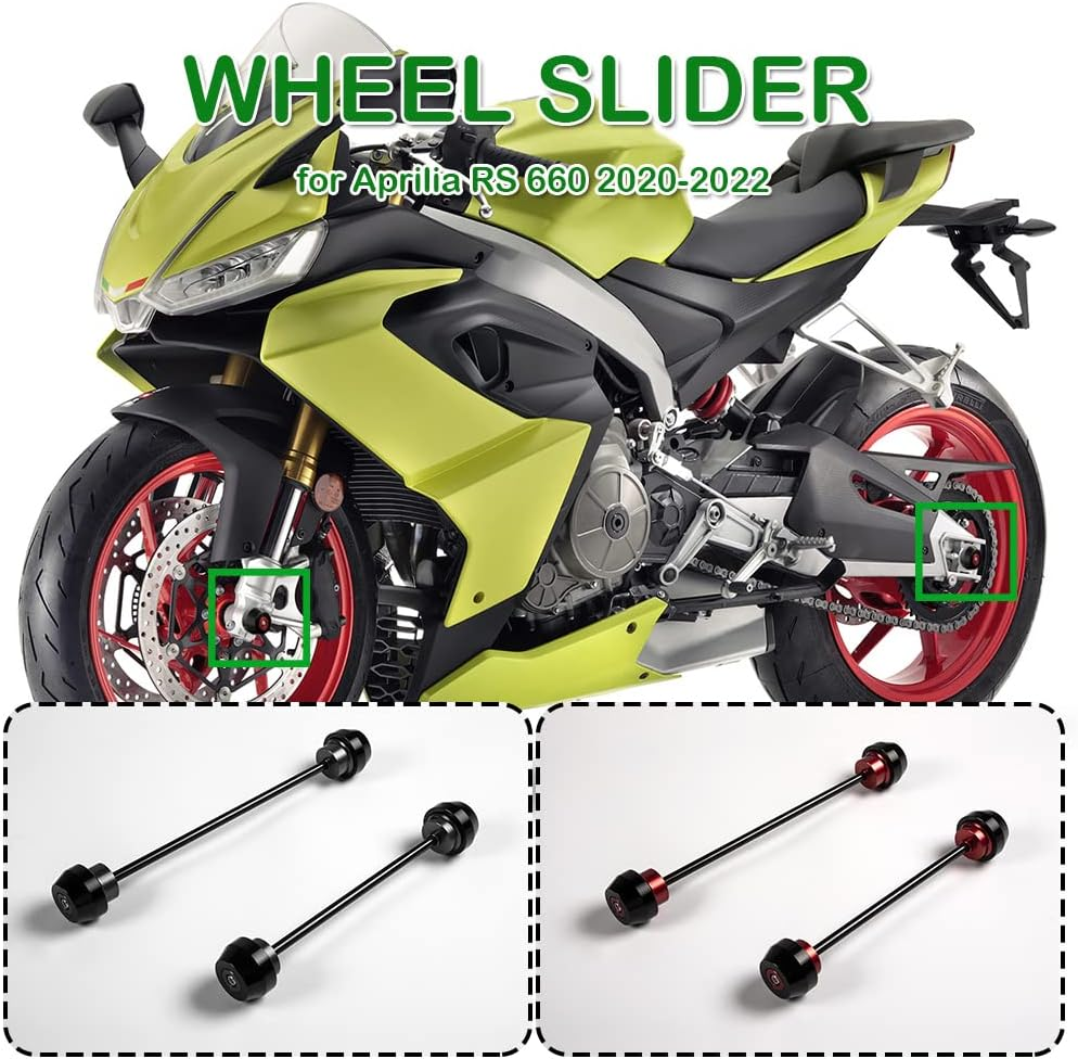 Motorcycle Front Rear Wheel Slider Axle Fork Sliders Frame Falling Protector Crash Pad Protection Aluminum Kit for Aprilia RS 660 RS660 2020 2021 2022 2023 Motorbike Accessories Parts (Red) image number 6