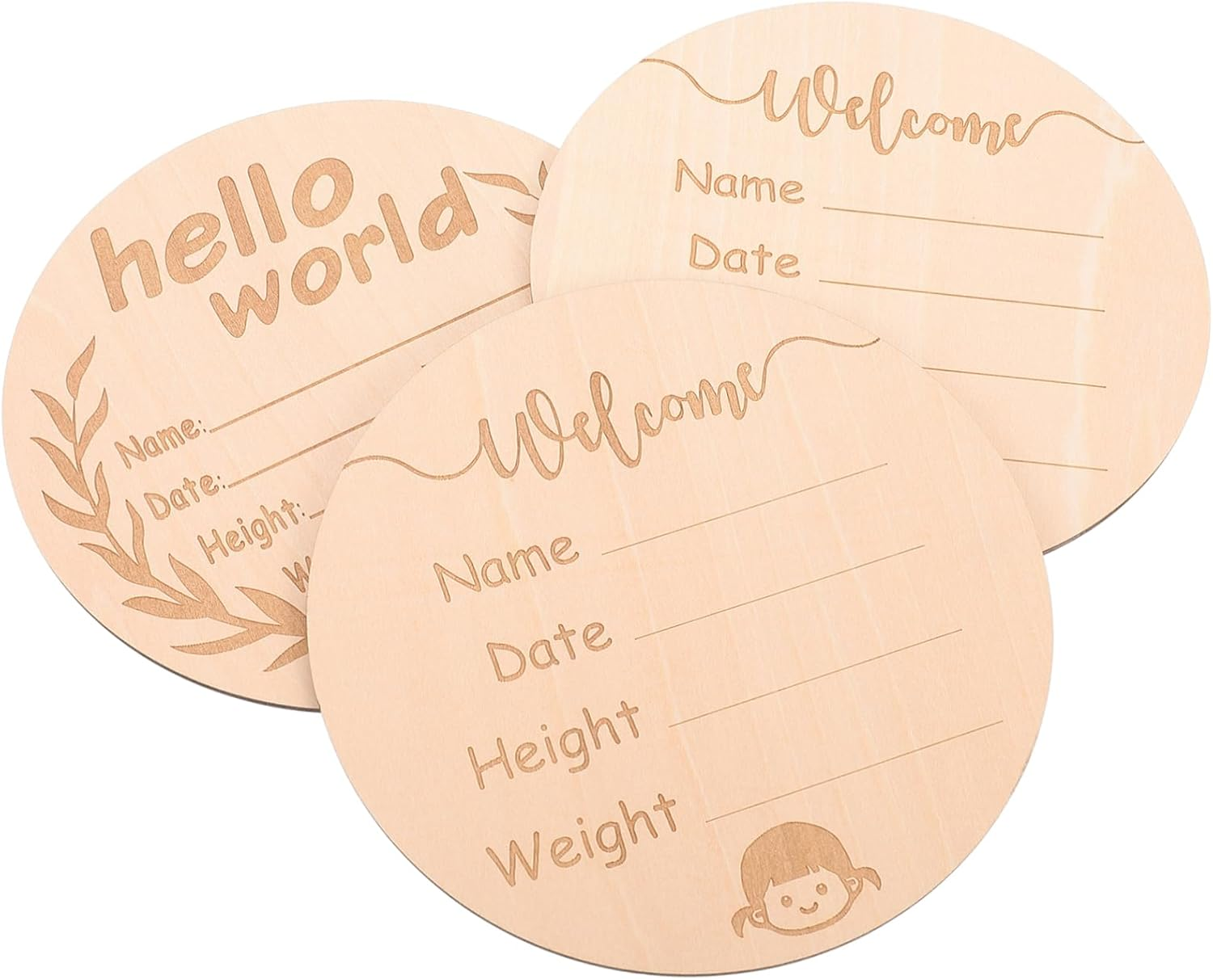 3Pcs Name Announcement Sign Cards for Newborns Classic Wooden Growth Commemorative Boards Present for Parents image number 2