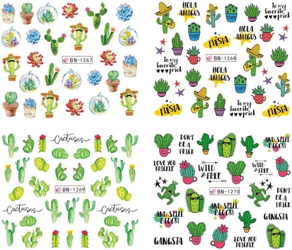 HANGQINGHENG Cactus Water Decals Nail Sticker Green Plant Leaf Watermark Flakes Slider Tattoo Nail Decoration (Color : BN1537 1548) image number 2