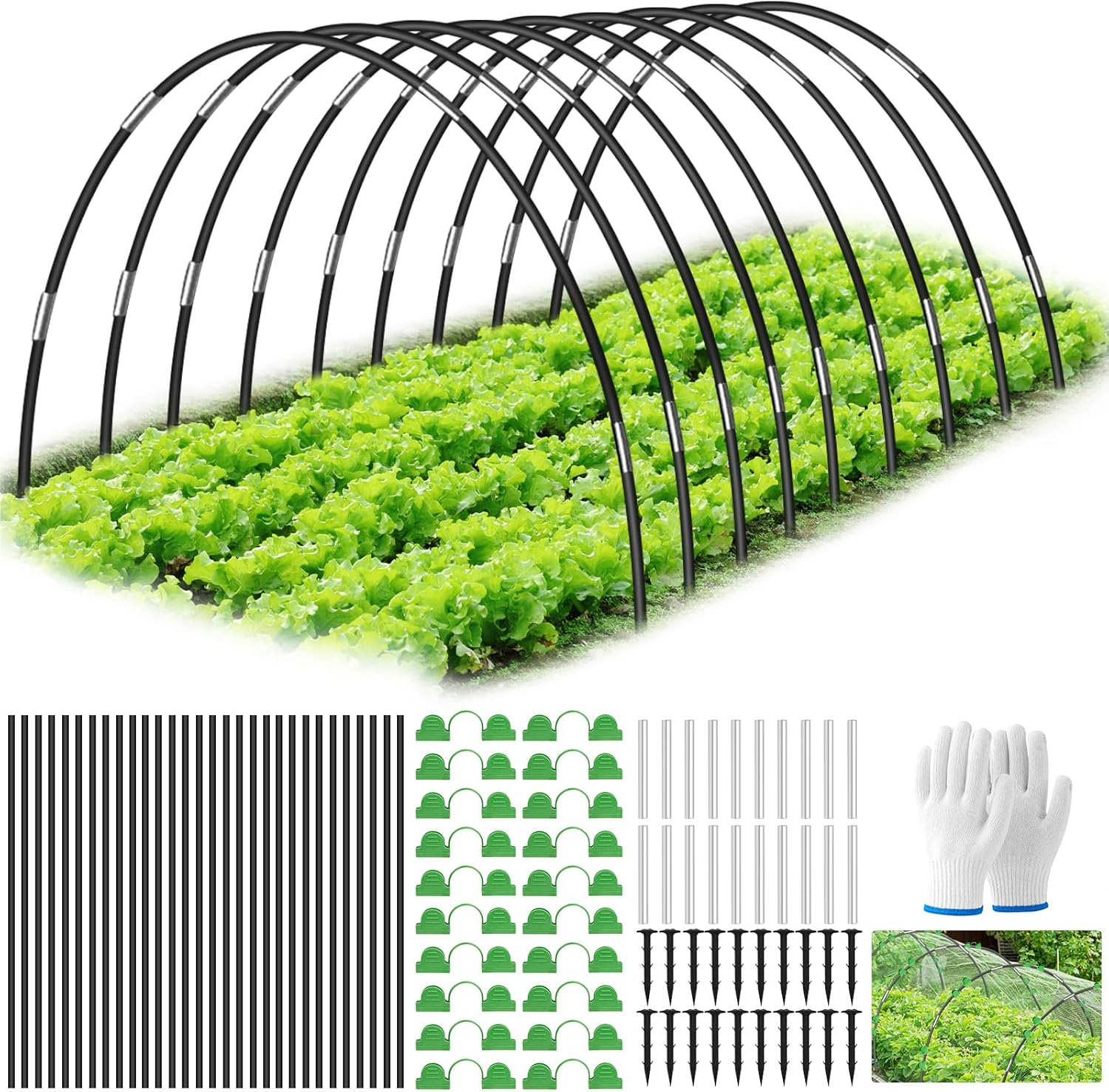Plant Tunnel Arches, 30 Pieces Tunnel Arches Raised Bed with 3 X 10 M Plant Protection Net, DIY Greenhouse Tyres Cold Frame Tunnel for Garden Line Cover Plants Fruit Vegetables