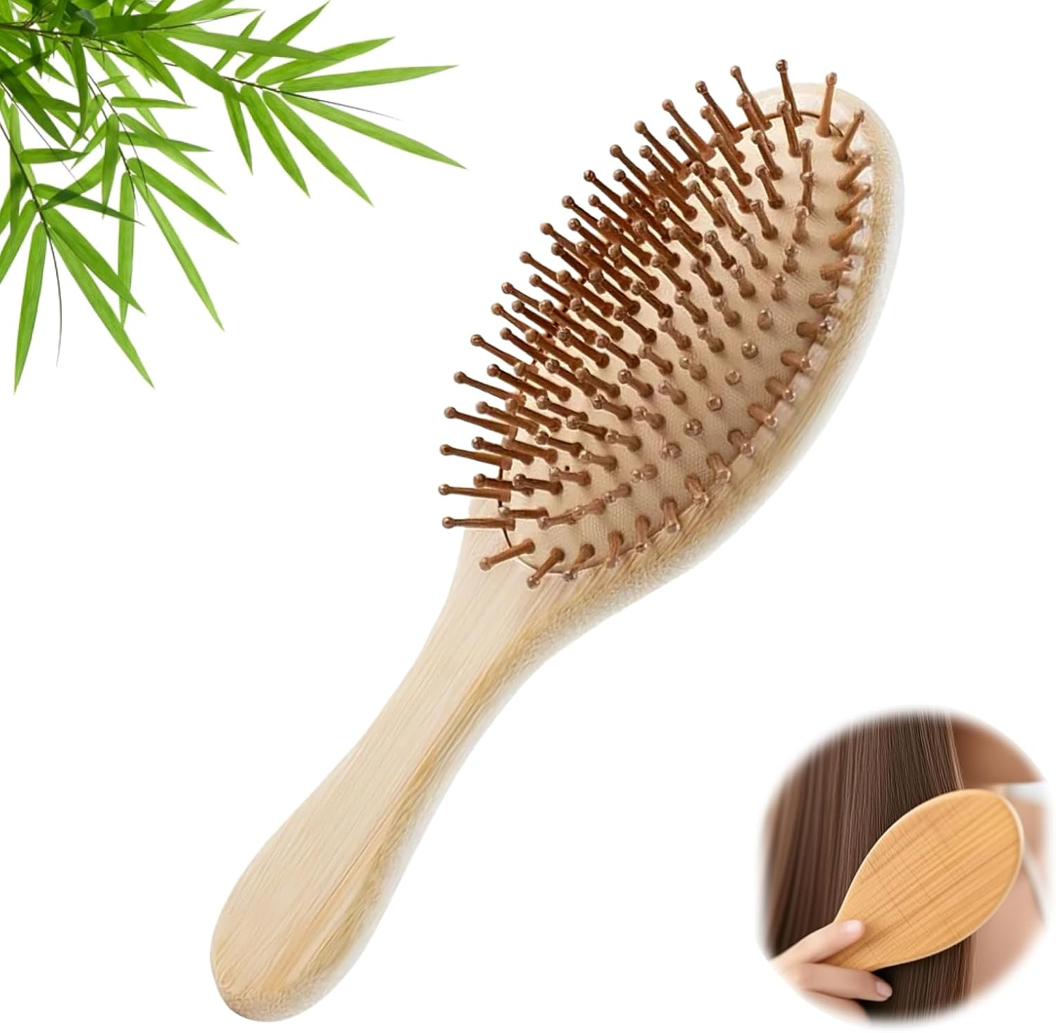 Bamboo Paddle Wooden Hair Brush, Eco-Friendly Natural Bamboo Wooden Brush with Air Cushion, Wide Tooth Comb for Scalp Massage, Reduces Frizz, Suitable for All Hair Types, Durable Hair Care Tool image number 2