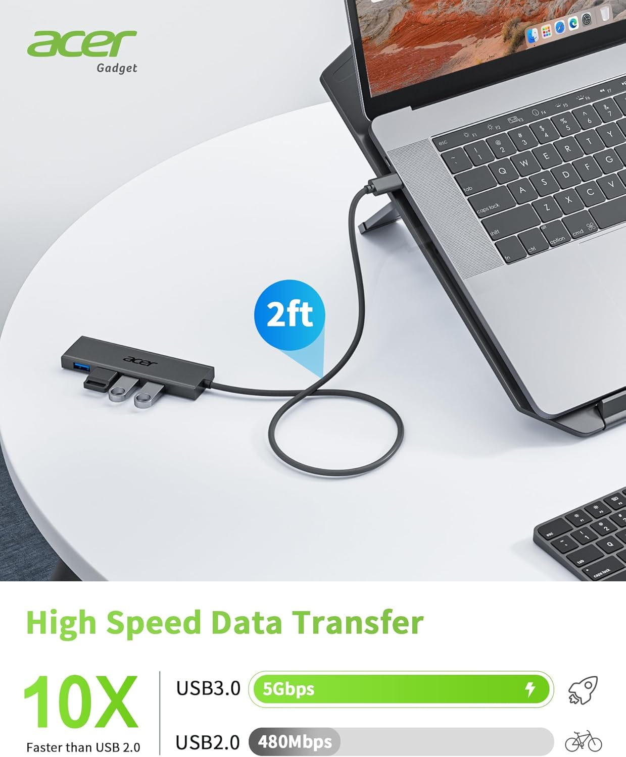 Acer USB C Hub 4 Ports (5Gbps,Ultra-Slim) Multiple USB Splitter with 2Ft USB Hub for Xbox,Flashdrive,Hdd,Macbook,Camera,Keyborad,Mouse with USB C Power Port[Charging Not Supported] image number 6