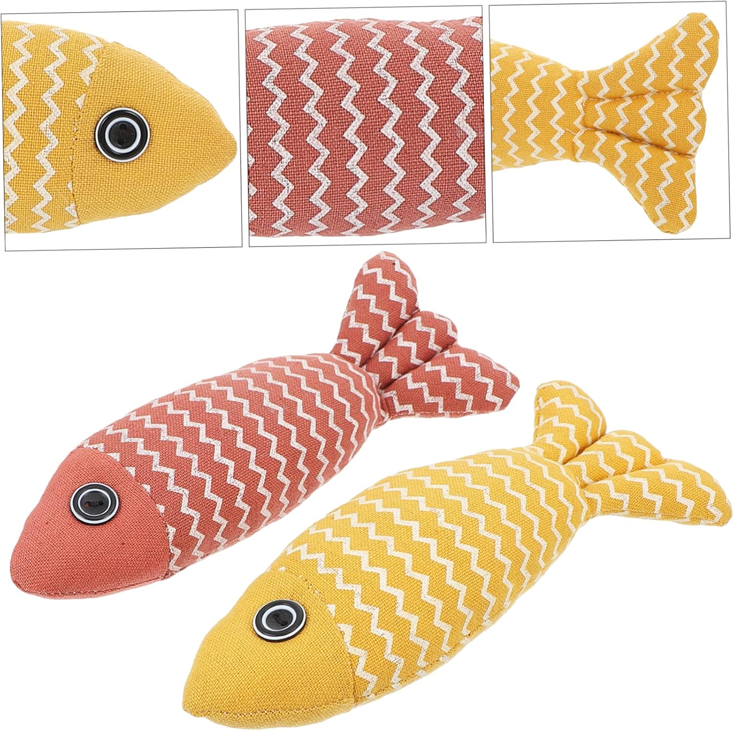 Sosoport 2Pcs Interactive Fish Model Cat Teaser Toys for Indoor Cats Realistic Catnip Stuffed Fish Pillows Yellow to Play and Exercise image number 6