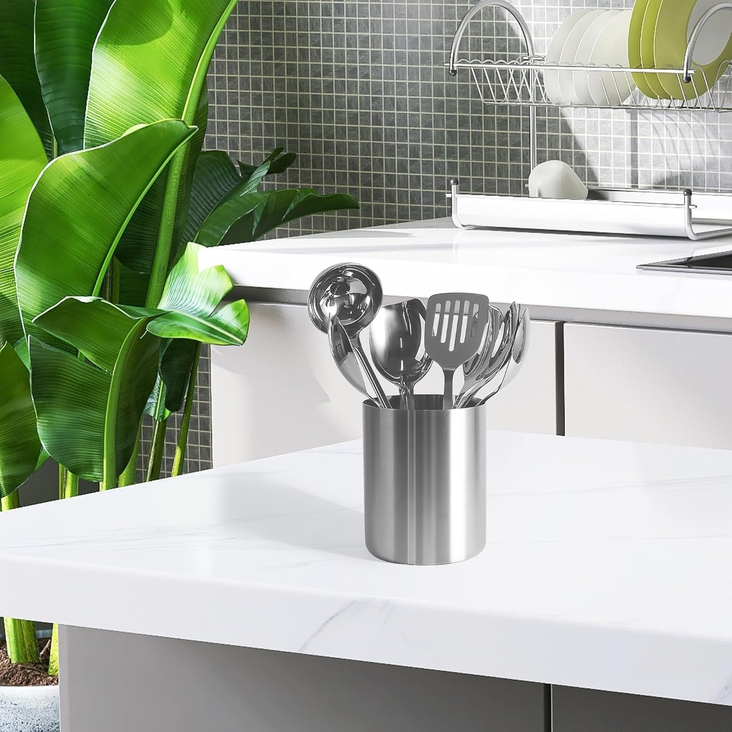 IMEEA Small Kitchen Utensil Holder for Countertop SUS304 Stainless Steel Utensil Crock for Kitchen Counter Utensil Organizer Storage Caddy image number 1