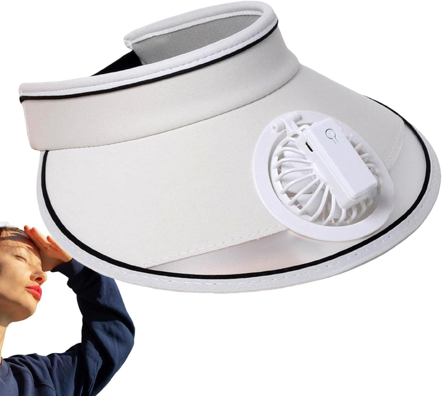 Sun Visor Hats with Fan | Large Area Sun Protection - USB Rechargeable - Cooling Hat with Multiple Colors, Fan Beach Accessories for Hiking Casual Women Beach White image number 6