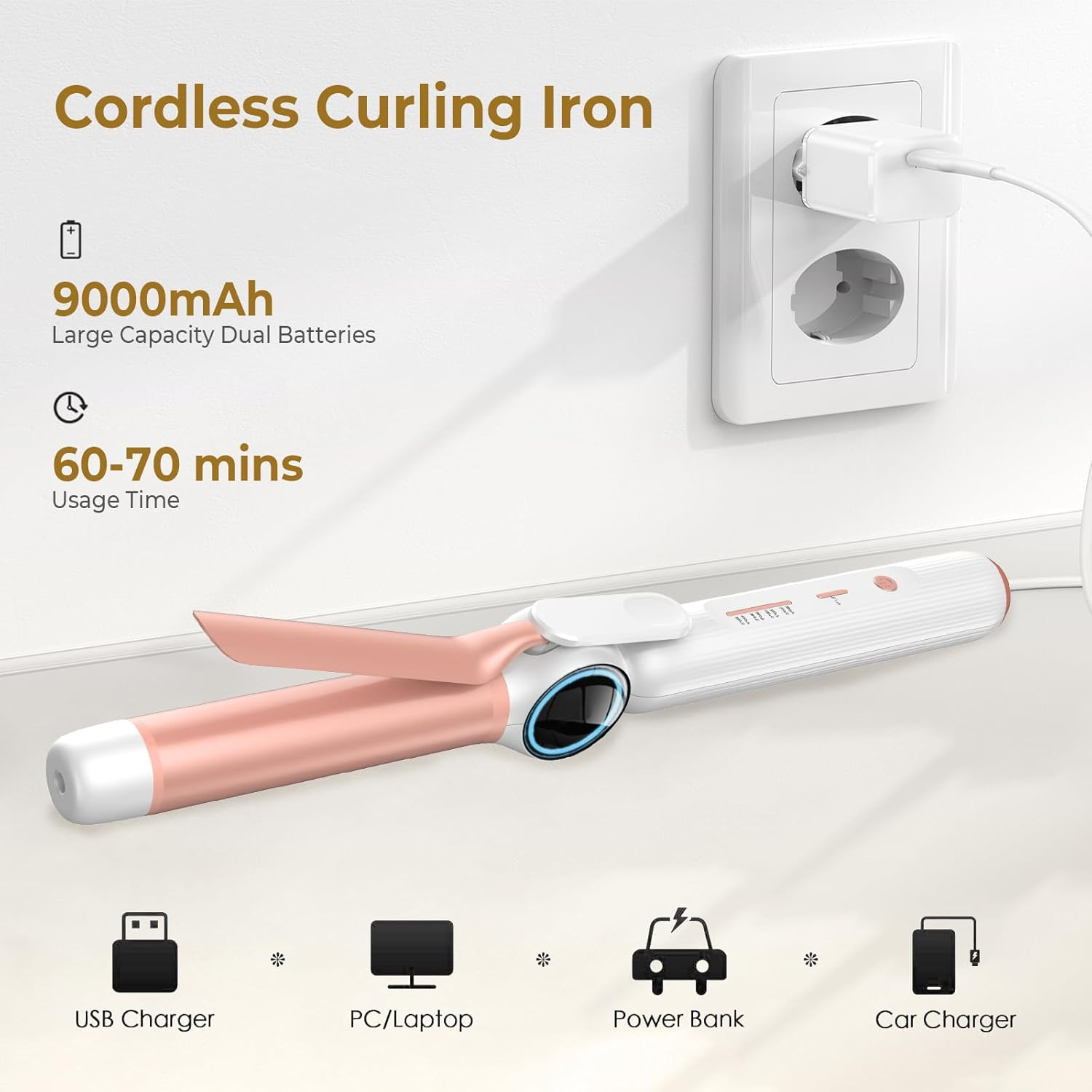 9000 Mah Wireless USB Curling Iron, Rechargeable Curling Iron image number 6
