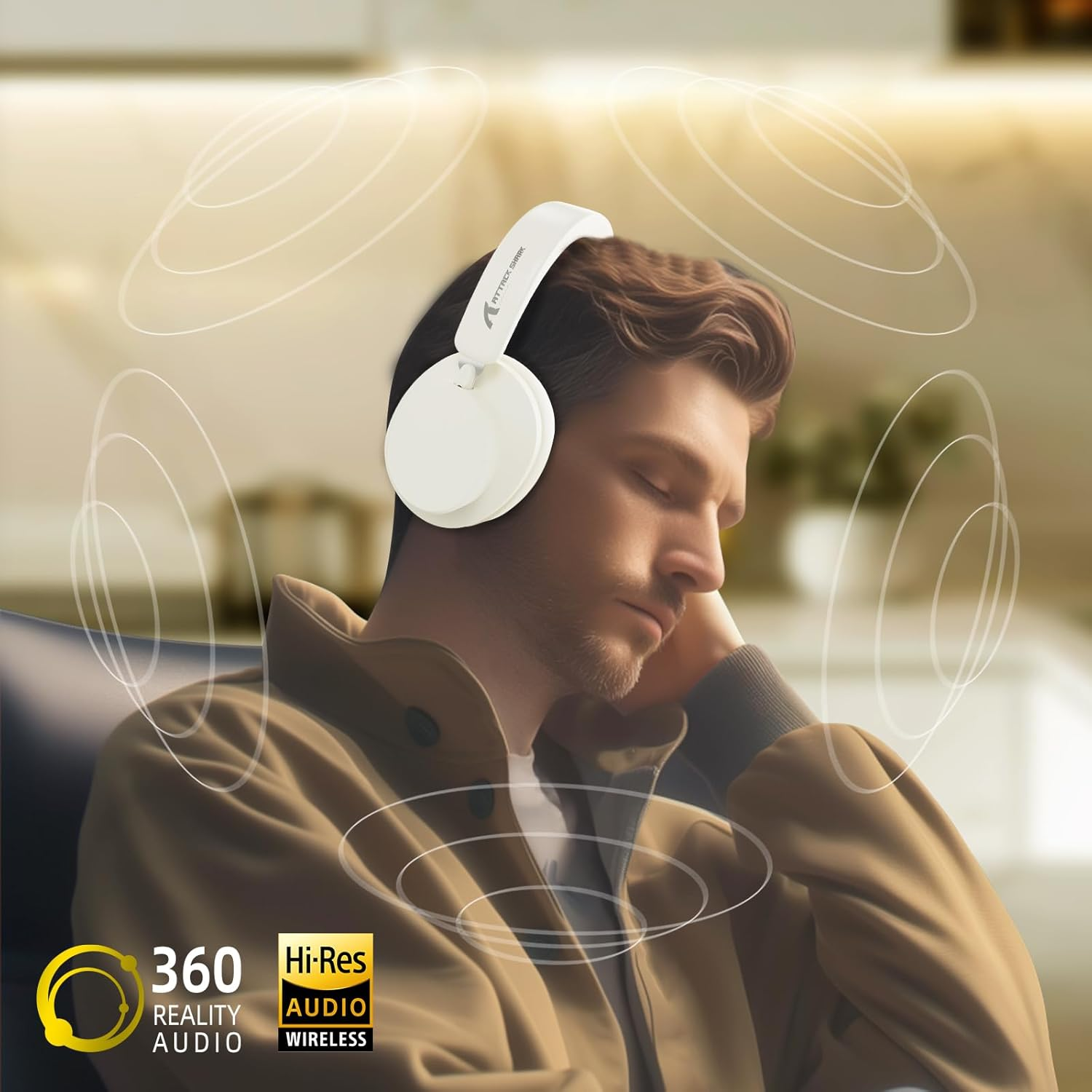 ATTACK SHARK G500 Active Noise Cancelling Wireless Headphone, over Ear Bluetooth Headset with Built-In Mic, BT5.3 & 3.5MM Wired Dual Mode, Lightweight Foldable, On-Ear Style for Home/Office - Beige image number 1