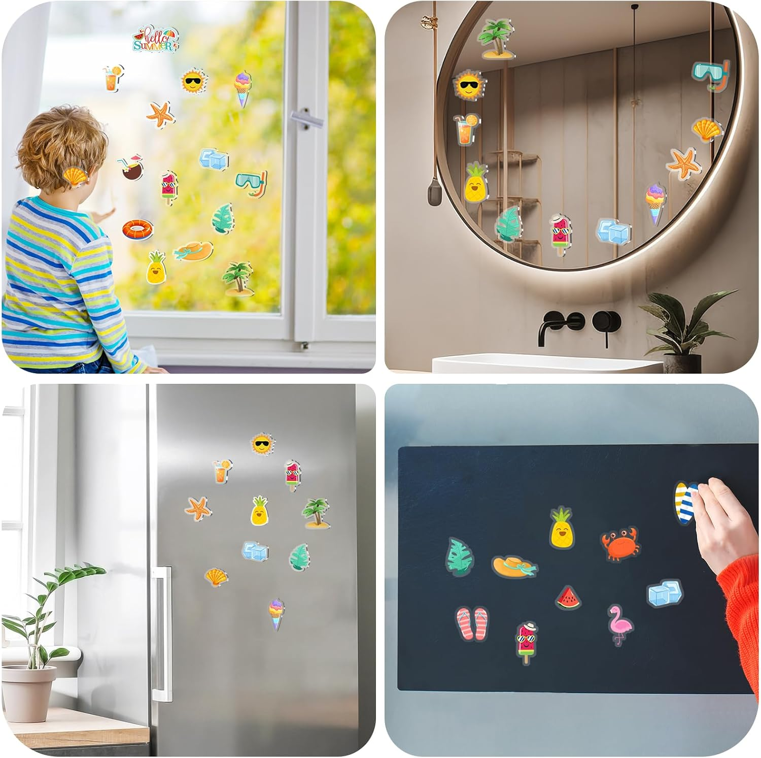 20 PCS Hello Summer Thick Window Gel Clings, Hianjoo Beach Hawaiian Tropic Gel Decals for Kids, Removable Reusable Ice Cream Glass Window Gel Stickers for Summer Home Classroom Nursery Supplies image number 6