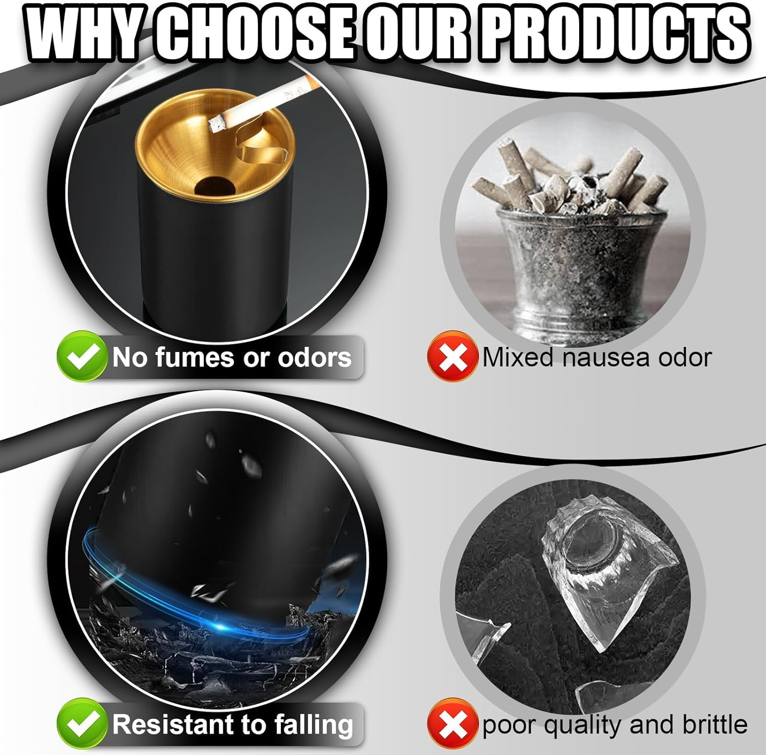 Ashtray, Detachable Ashtray, Stainless Steel Car Ashtray for Outdoor, Travel, Home, Office (Black) image number 5