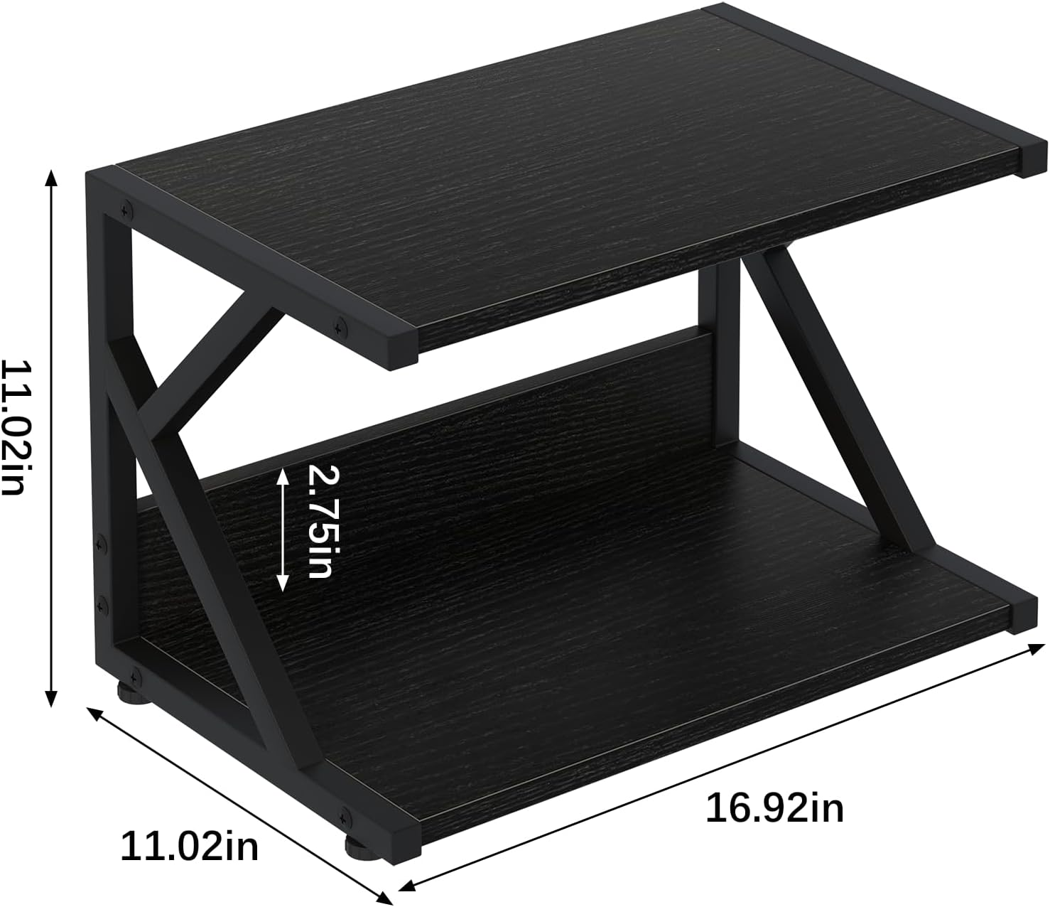 Aboxoo Desktop Printer Stand with 2 Tier Wood Storage Shelves,Under Desk Printer Table,Multi-Purpose Home Office Desk Organizer for Fax Machine, Scanner (Black) - White image number 3