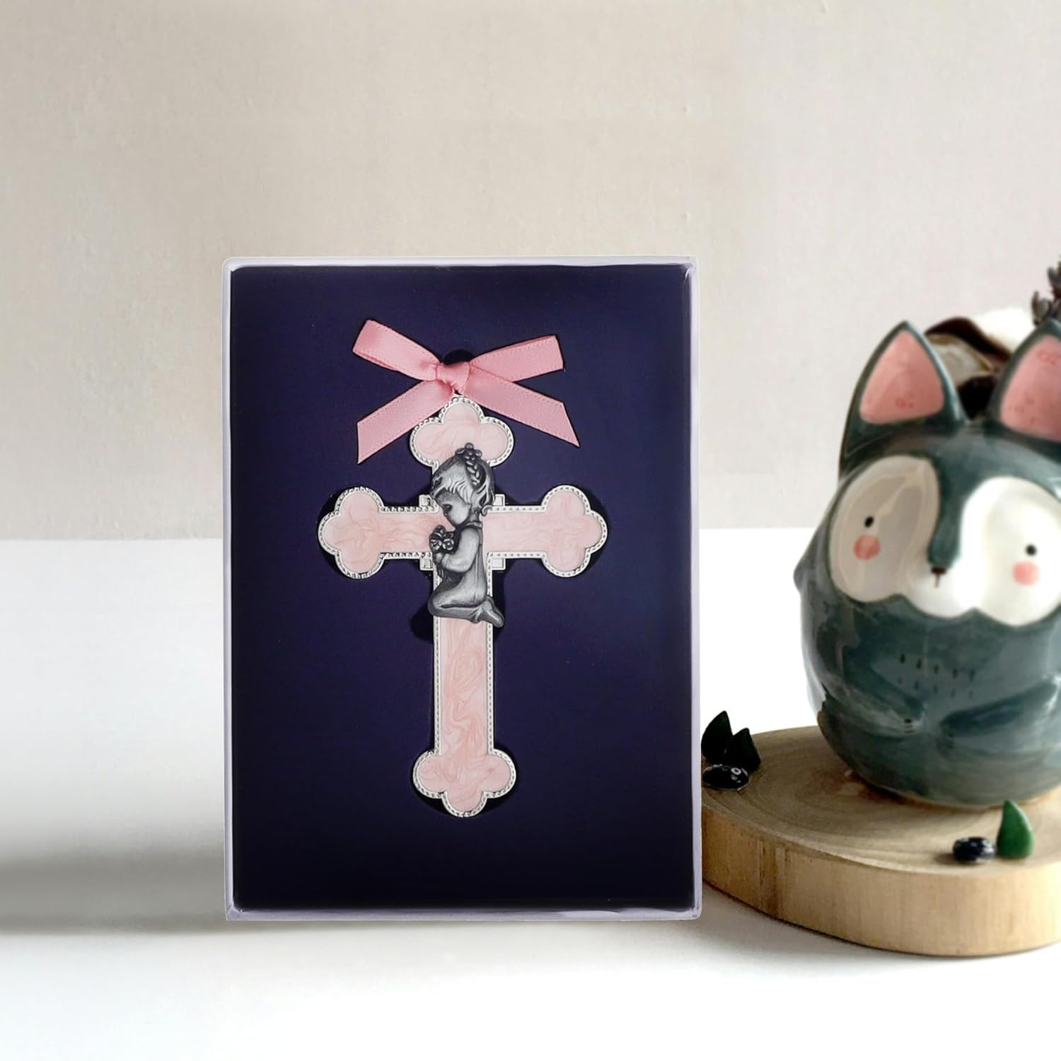 KOMI Pink Baby Wall Cross Baptism Gifts for Girls Praying Boy Cross Wall Hanging Decor Religious Catholic Baptism First Holy Communion Gifts image number 6