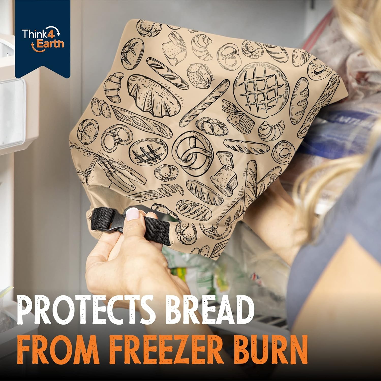 THINK4EARTH - 2 Pack Bread Bags, Reusable Food Storage Bags for Homemade Bread Loaf, Freezer Bread Storage with Double Lining. (Brown) image number 5