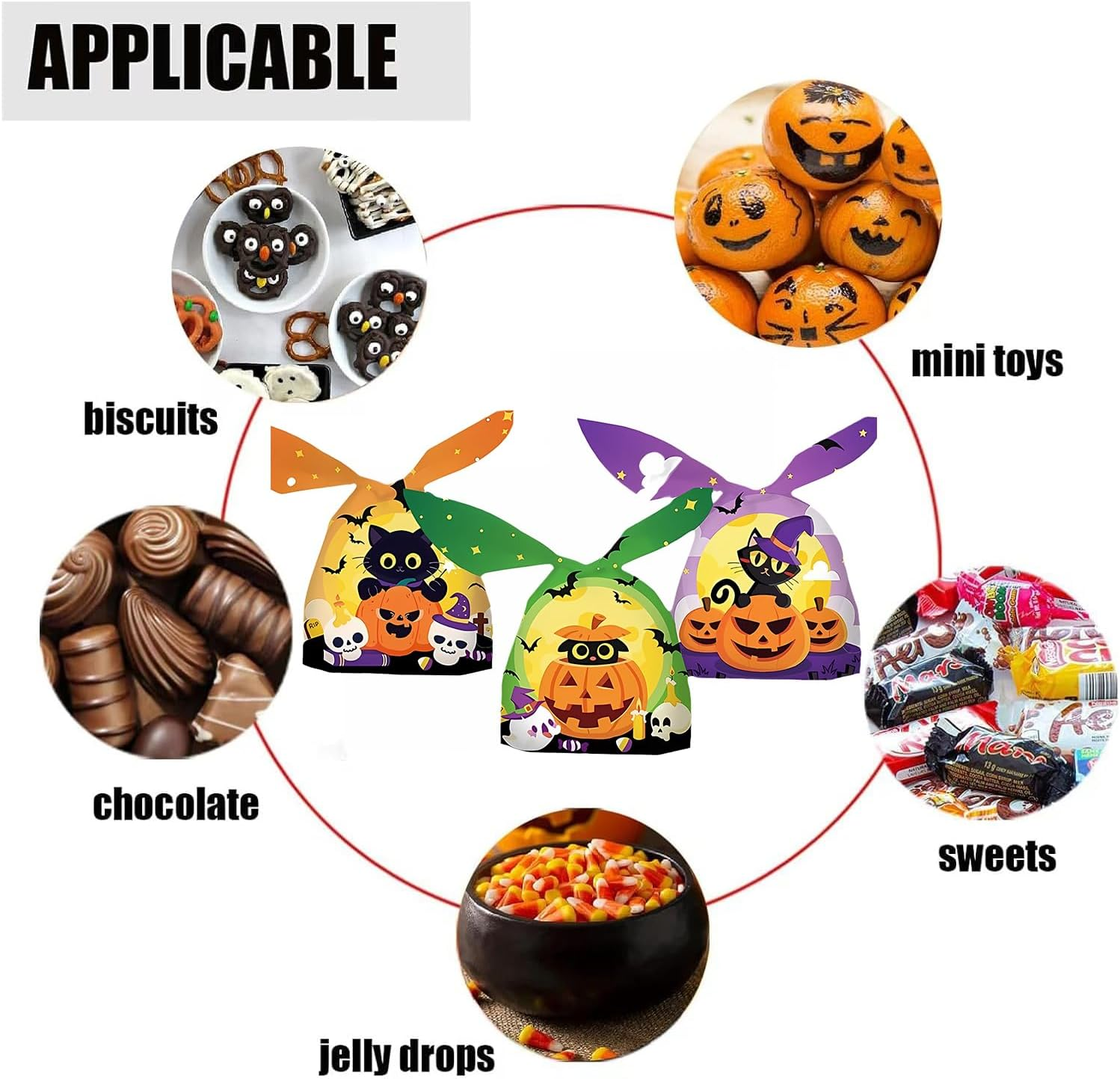XIJIANG 120 PCS Halloween Candy Bags,14 X 23 CM Halloween Treat Bags, Gift Bag,Birthday Parties, Halloween Candy Bags Party Supplies,12 Patterns in Total. image number 6