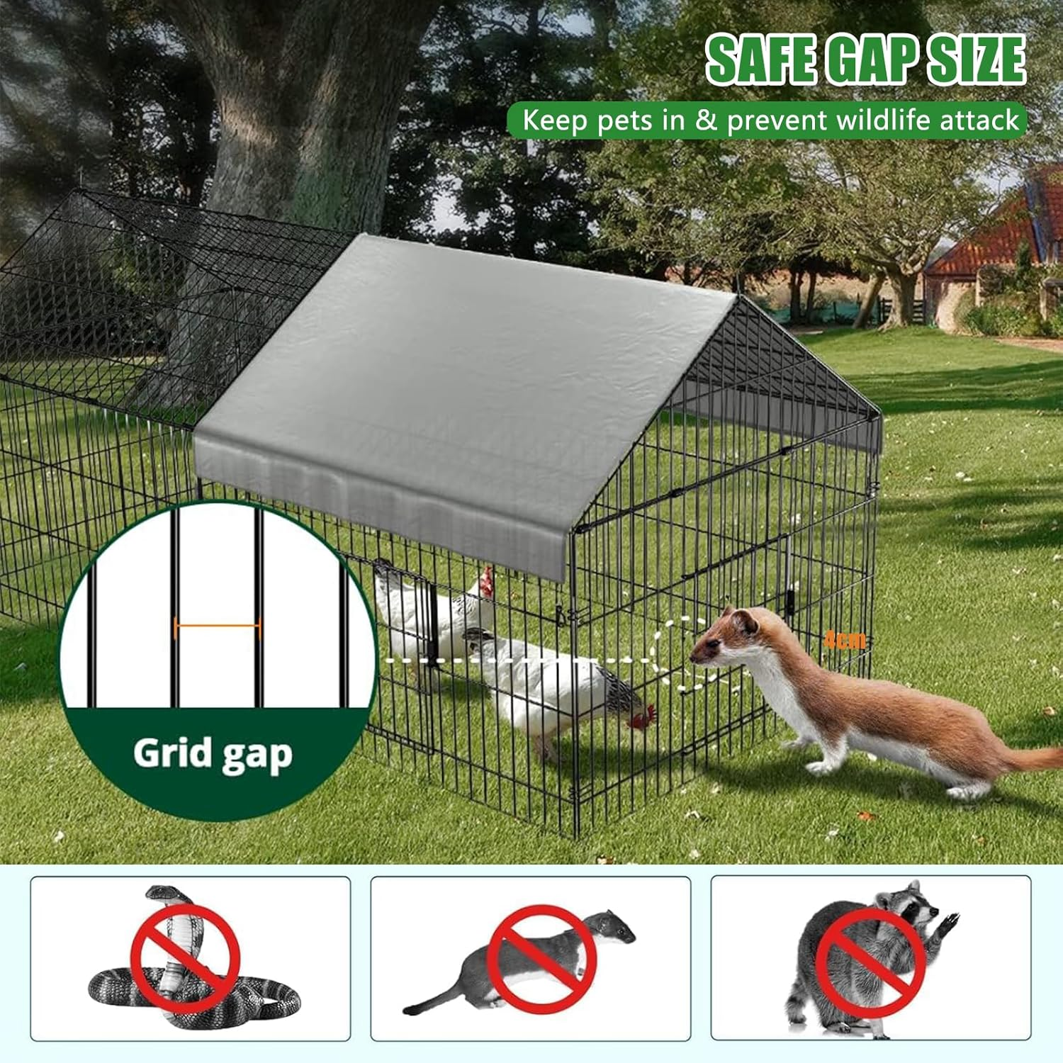 YSOAE Large Metal Chicken Coop, 220X100Cm Chicken Run Cage, Heavy Duty Duck Cages for Yard, Portable Chicken Pens Outdoor with Top, Enclosure Crate Backyard for Small Animals Duck Rabbit Hen