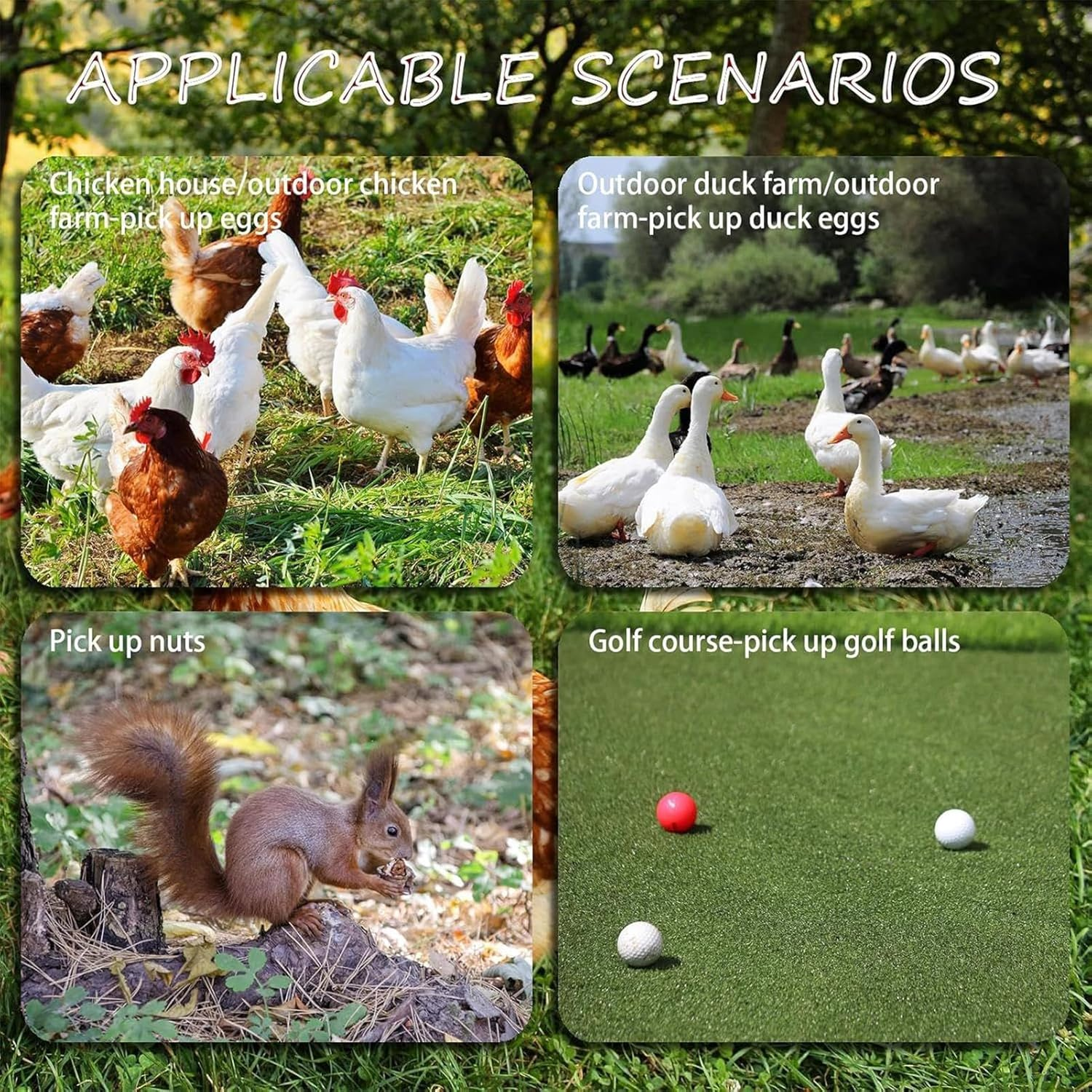 Grabber for Chicken Eggs - Extendable Long Egg Grabber,Pick up Equipment, Stainless Steel Reaching Collector for Coop Yard Orchard Farm Poultry Nest Garden image number 1