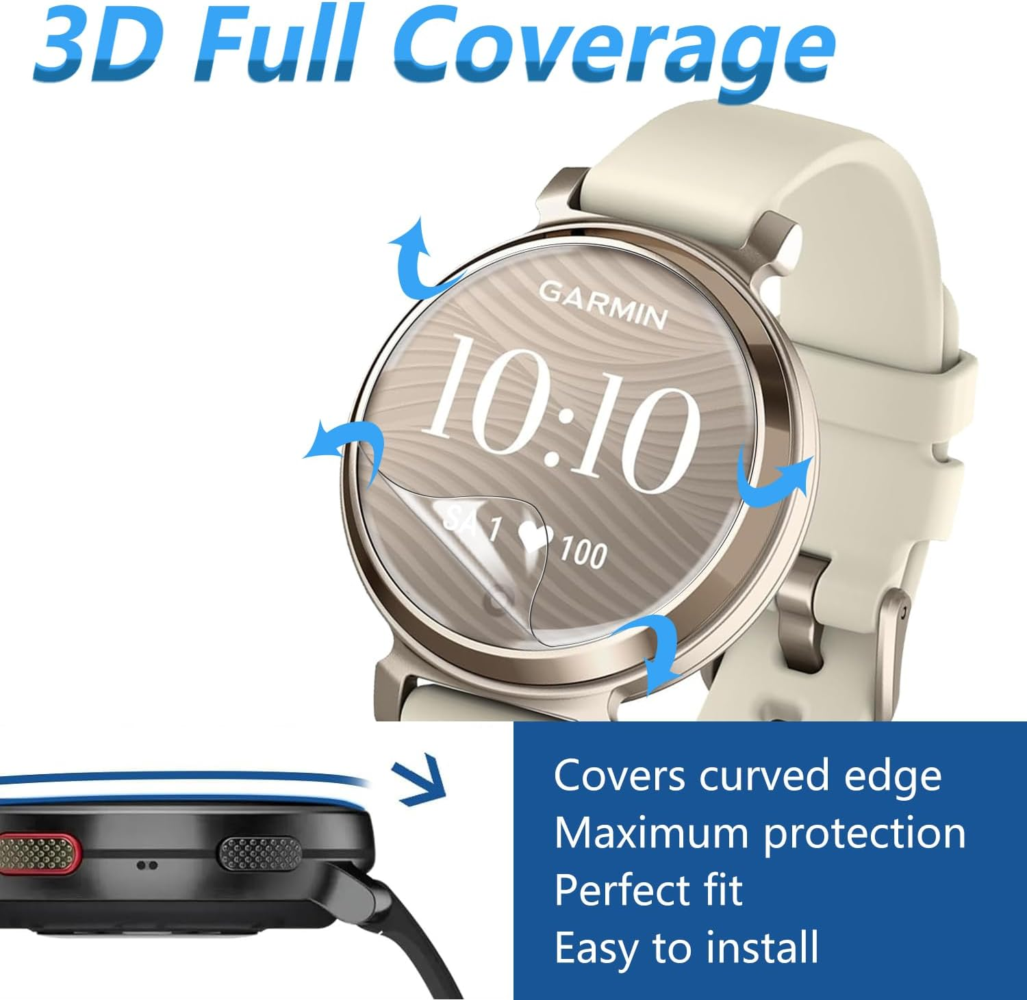 Rnnmeeko Pack of 4 Screen Protectors for Garmin Lily 2, Protective Glass for Garmin Lily 2 Tempered Glass, Ultra HD Clear for Garmin Lily 2 Tempered Glass Film, 3D round Edge Screen Protector image number 3