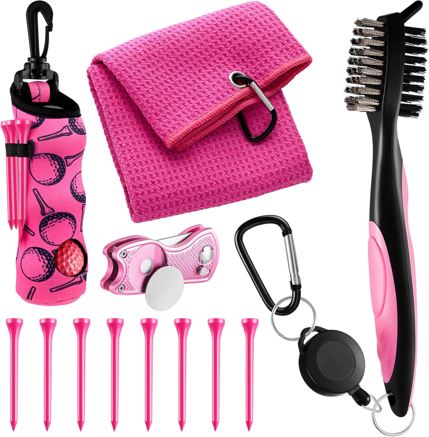 Liliful 12 Pcs Golf Accessories Kit, Include Golf Tees Golf Towel Golf Ball Bag with Hook Cleaner Brush Divot Tool with Magnetic Ball Marker for Women Ladies Golf Gifts