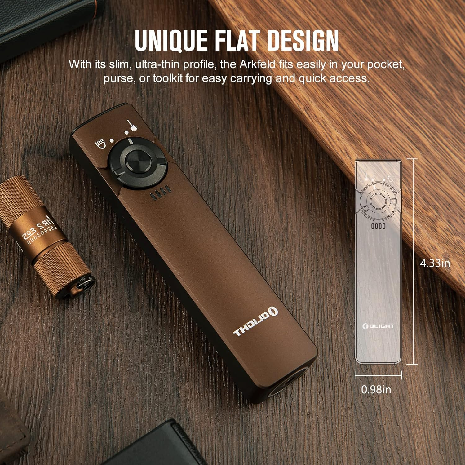 OLIGHT Arkfeld Max 1000 Lumens Rechargeable EDC Flashlight Dual Light Source with Green Beam for Pet, Presentation(Desert Tan, Cool White Light: 5700~6700K) image number 5