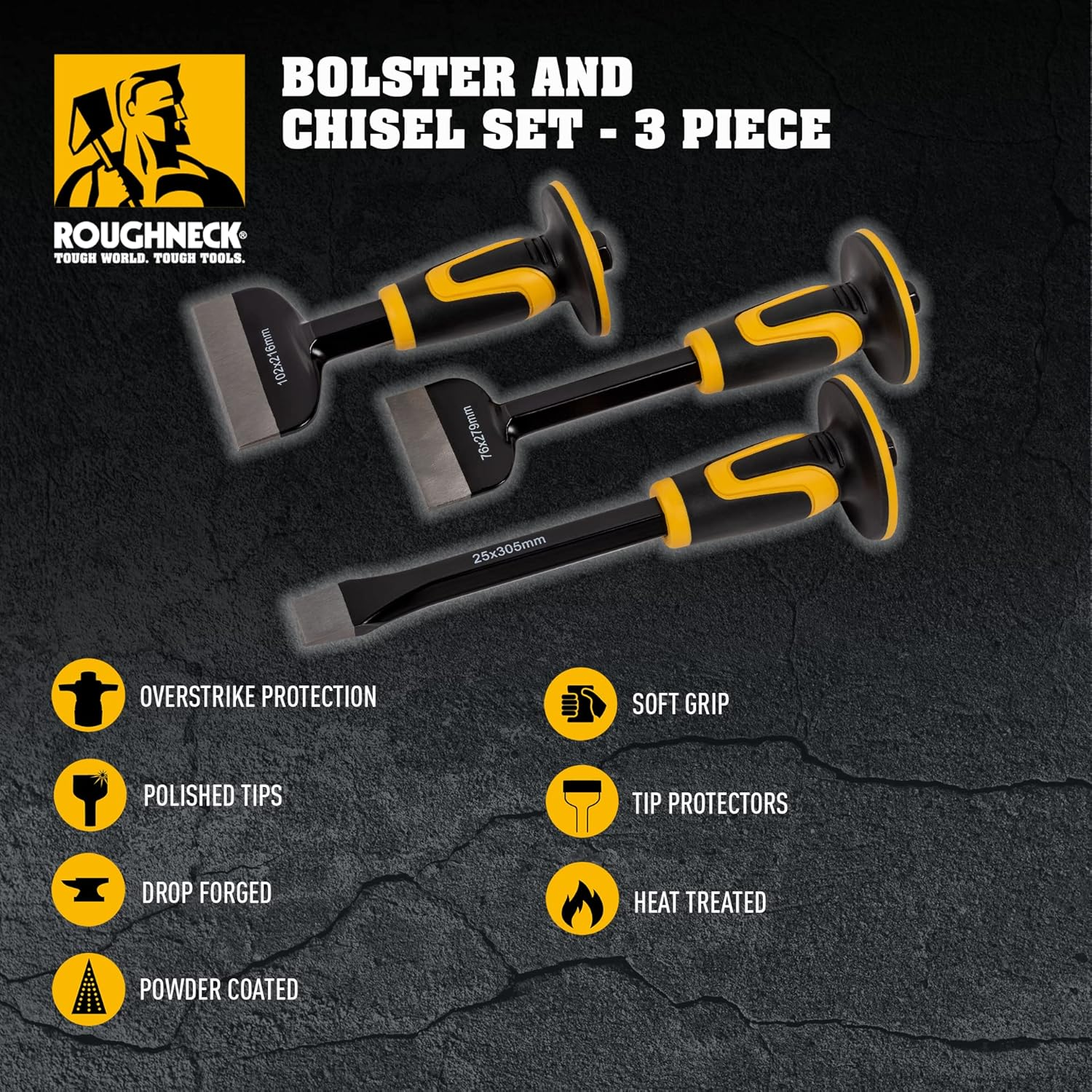 Roughneck ROU31993 Chisel and Bolster Set (3-Piece)