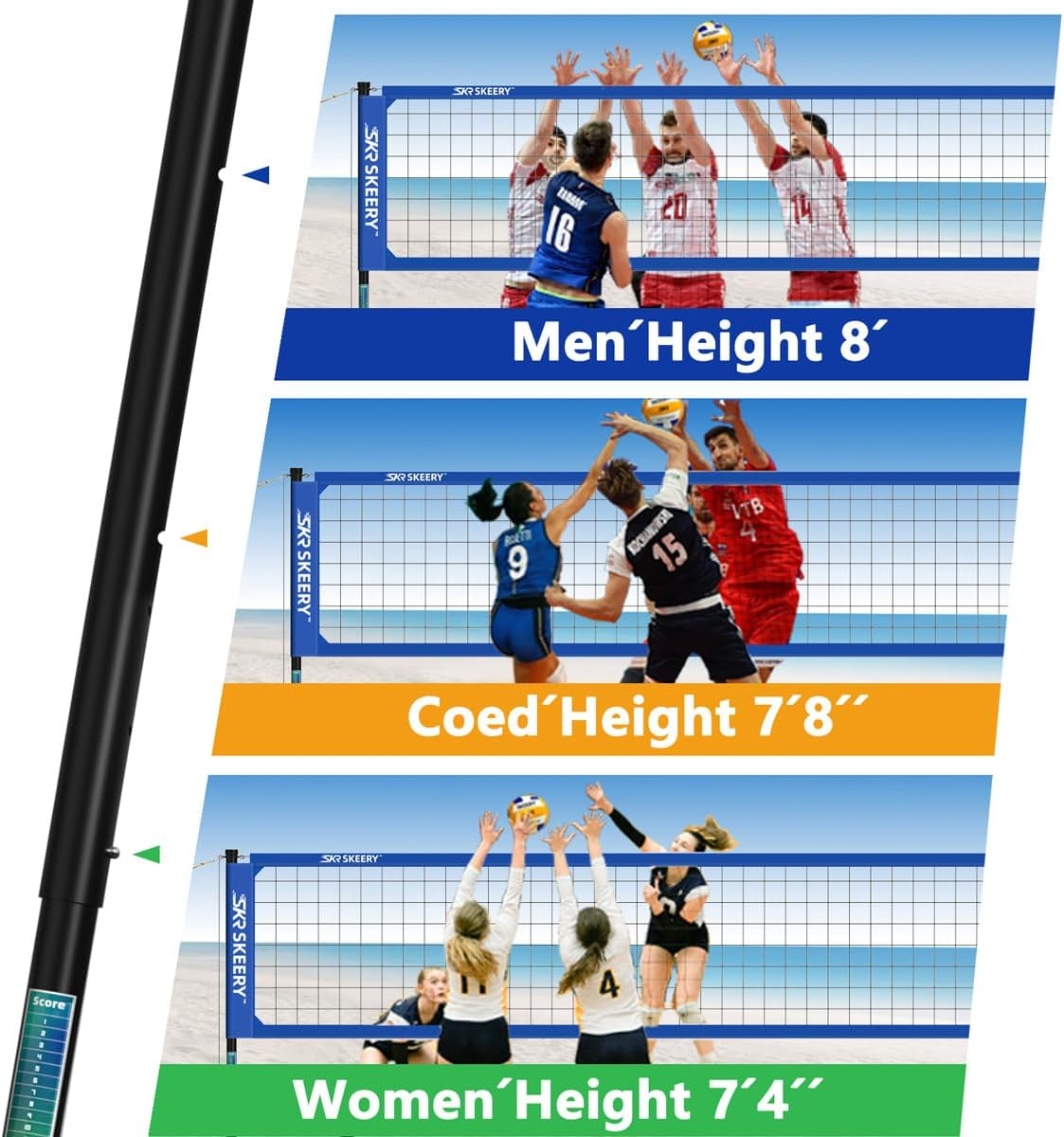 Outdoor Heavy Duty Volleyball Net Set, Anti-Sag Design, Adjustable Aluminum Poles, Portable Volleyball Net for Backyard,Grass and Beach image number 5